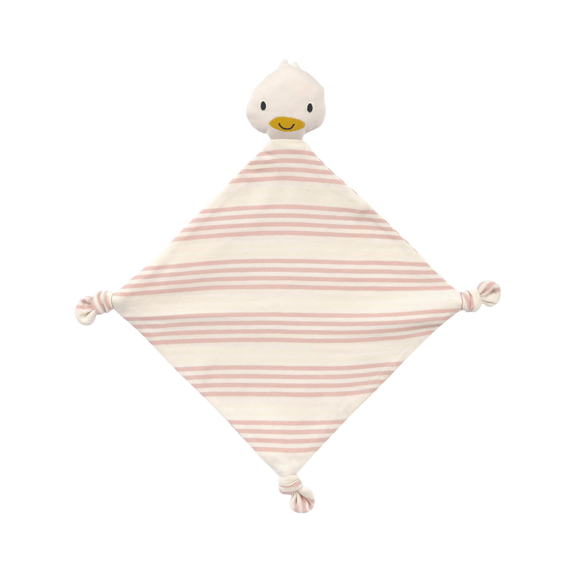 Bild 1 PreOrder 2026 - Cuddle Cloth GOTS Duck, Deckenventilator, Gerät, Elektrisches Gerät, Kleidung, Hut, babydecke, enten-kopf, rosa streifen, geknotete ecken, weiches material