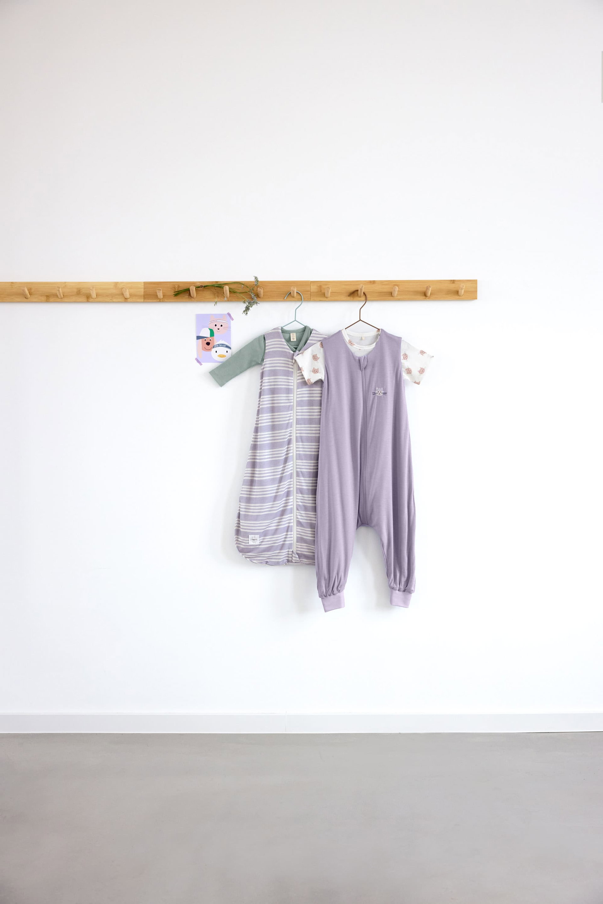 Baby sleepsuit, Lila, Gestreifter Schlafsack, Einfarbiger Schlafanzug, Zweier-Set