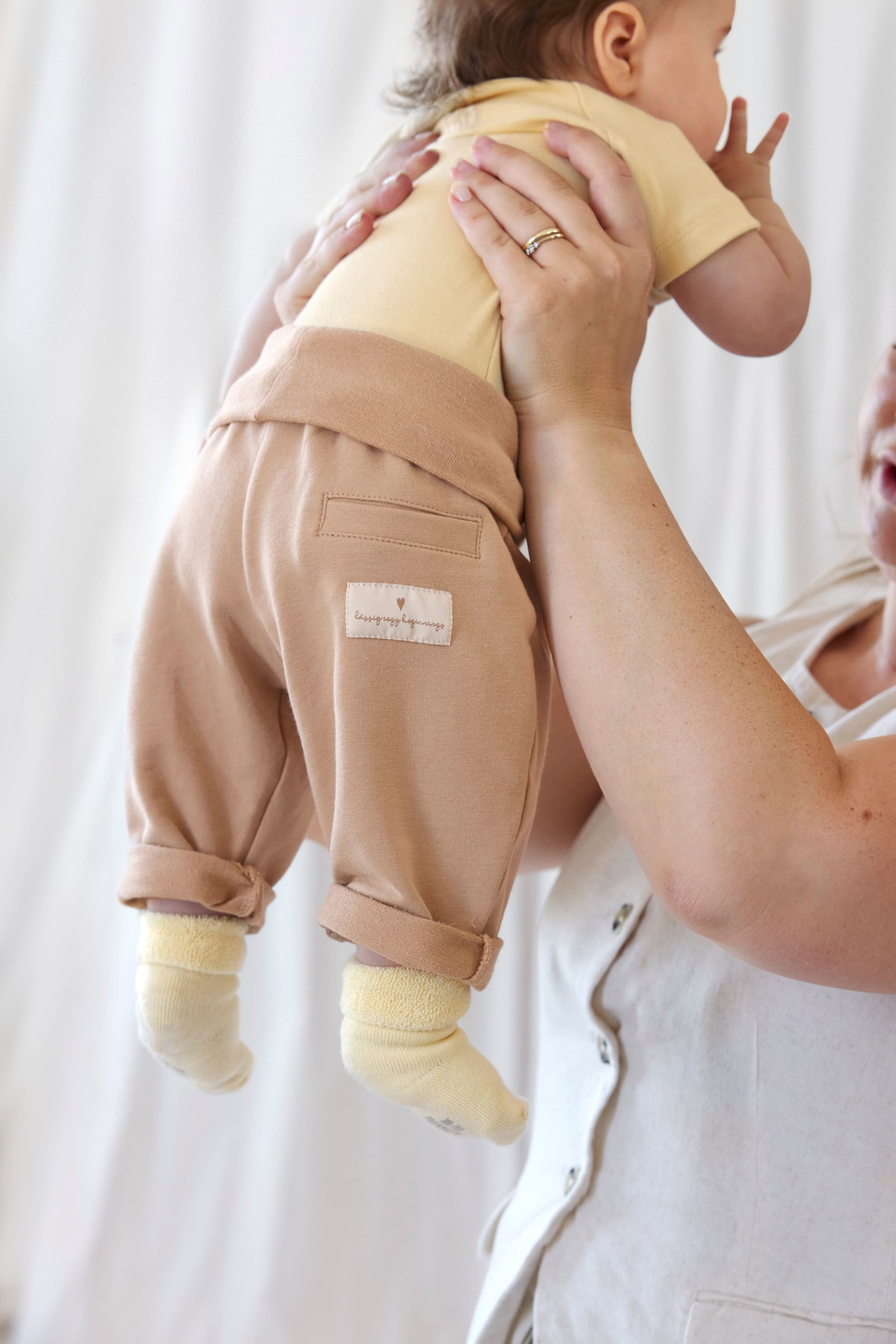 Babyhose, Baumwollhose, Beige, Umschlagbund, Babybekleidung