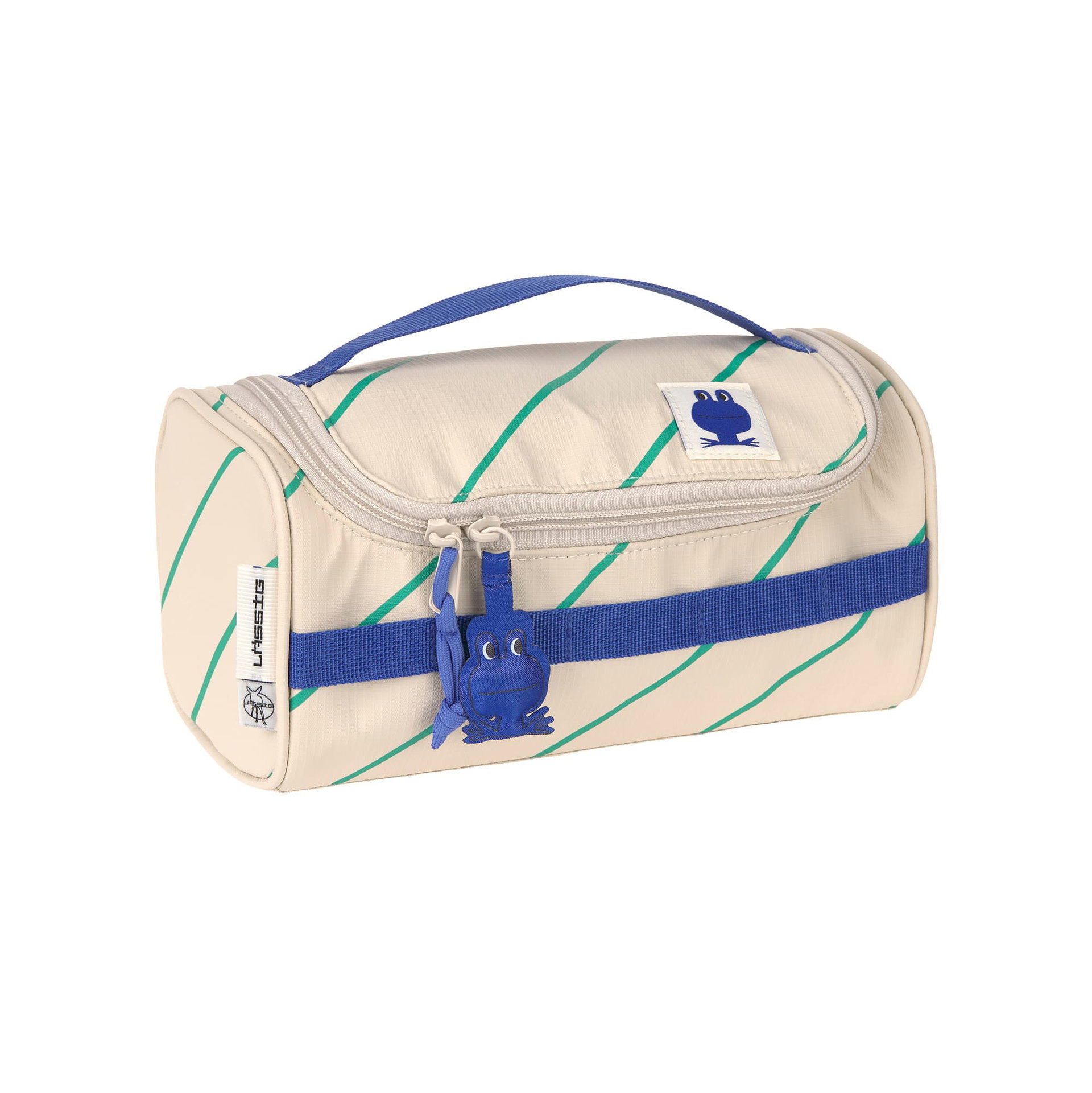 Schminktasche, Pencilcase, Beige, Grün gestreift, Reißverschluss