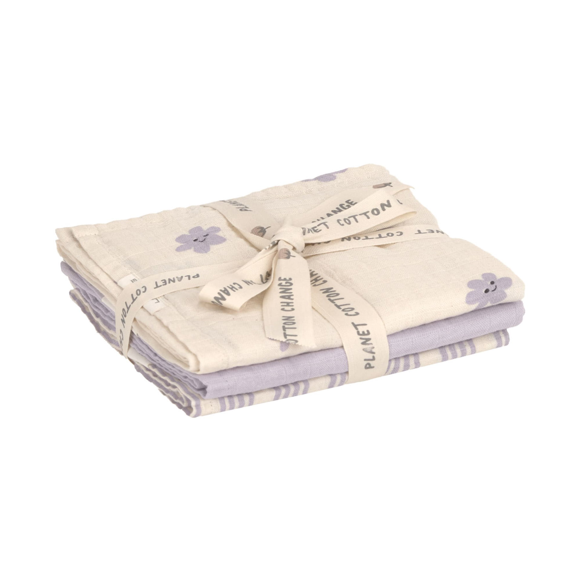 Bild 2 Swaddle & Burp Blanket M 3 pcs Tiny Team pastel  lilac, 60 x 60 cm (organic in conversion)