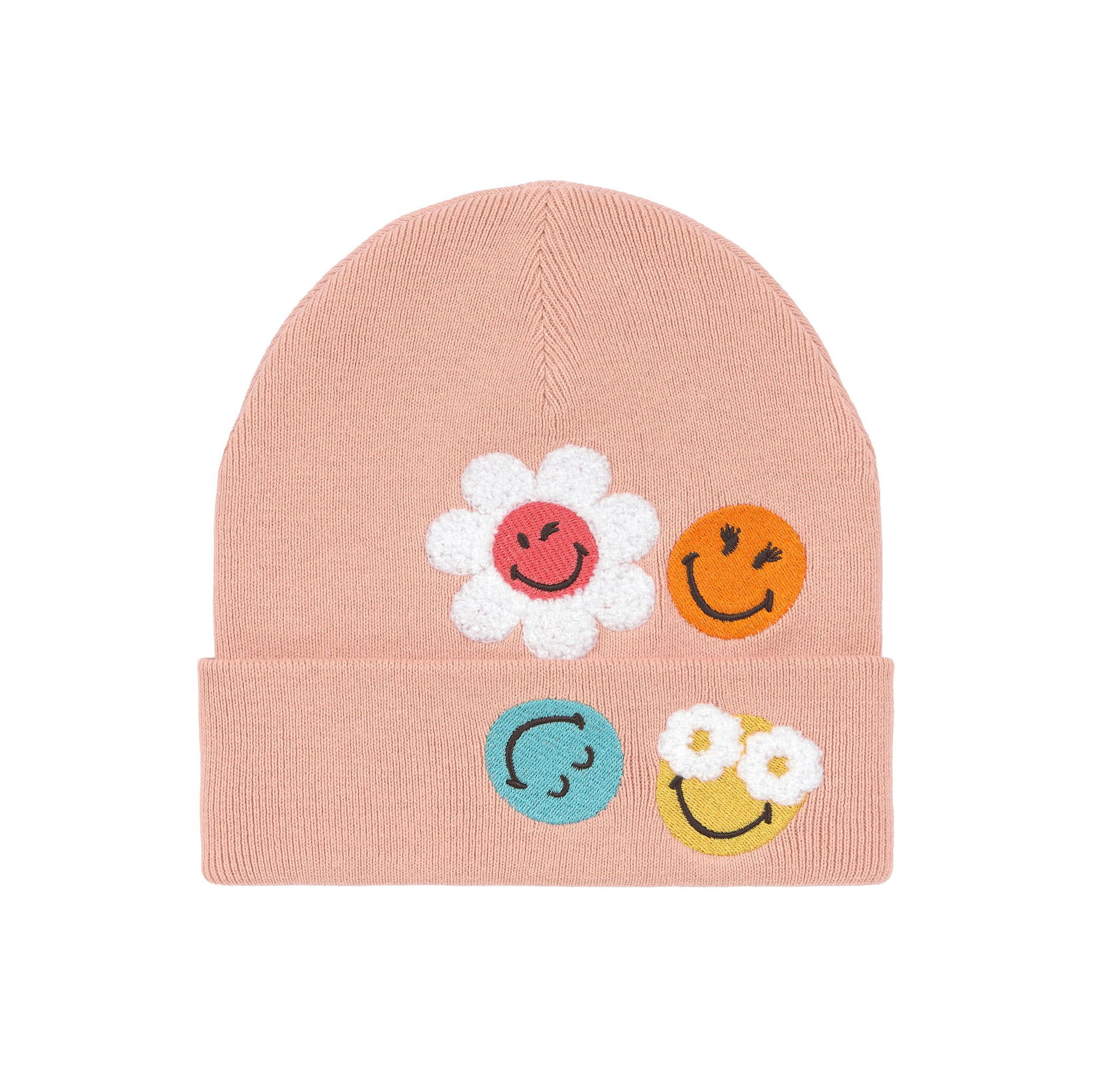 Bild 1 V-MASTER Beanie GOTS SmileyWorld® dusty rose, Mütze, Kleidung, Hut, Beanie, Rosa, Stickerei, Smiley, Blumen