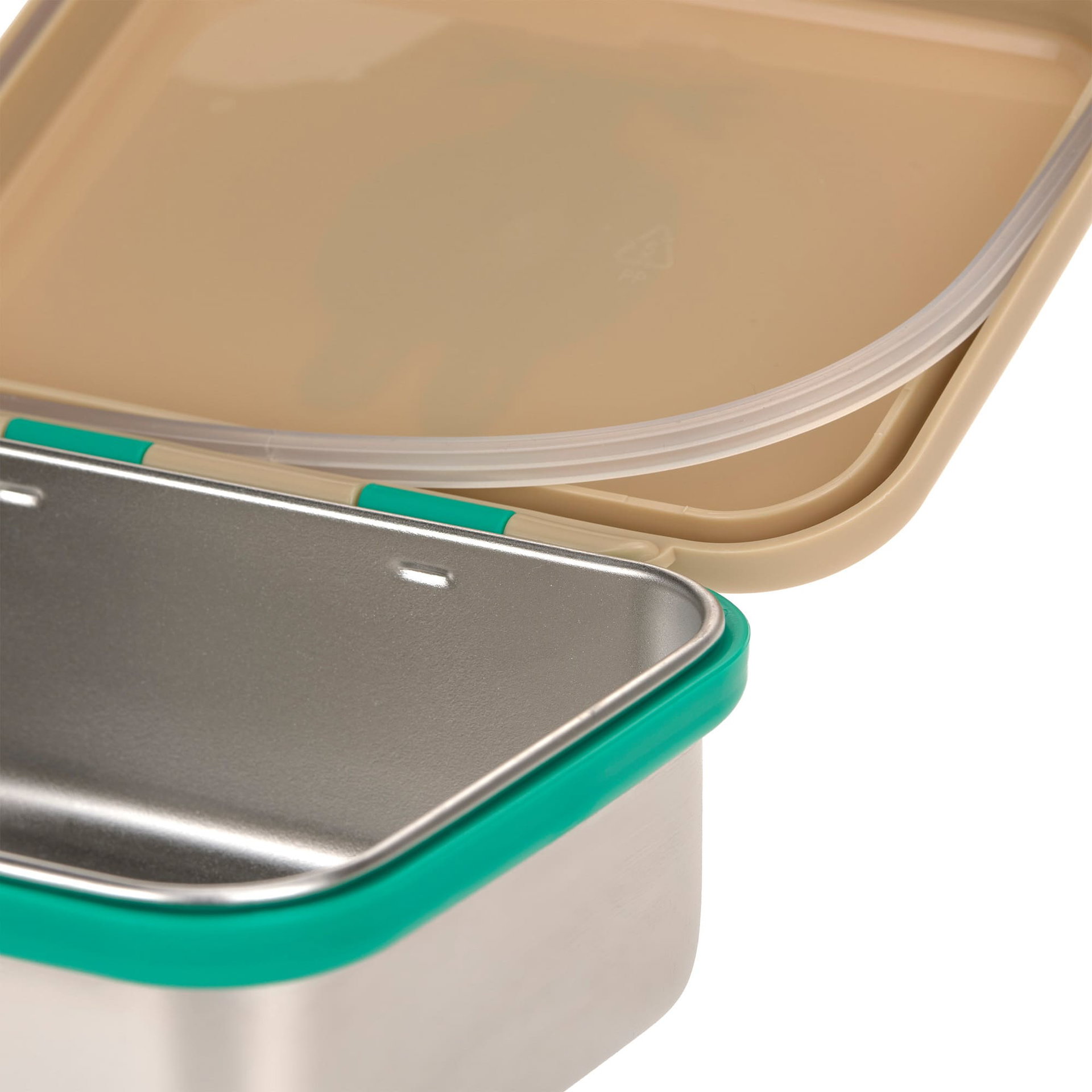 Lunchbox, Bento, Edelstahl, Beige Deckel, Türkisgrüne Rand