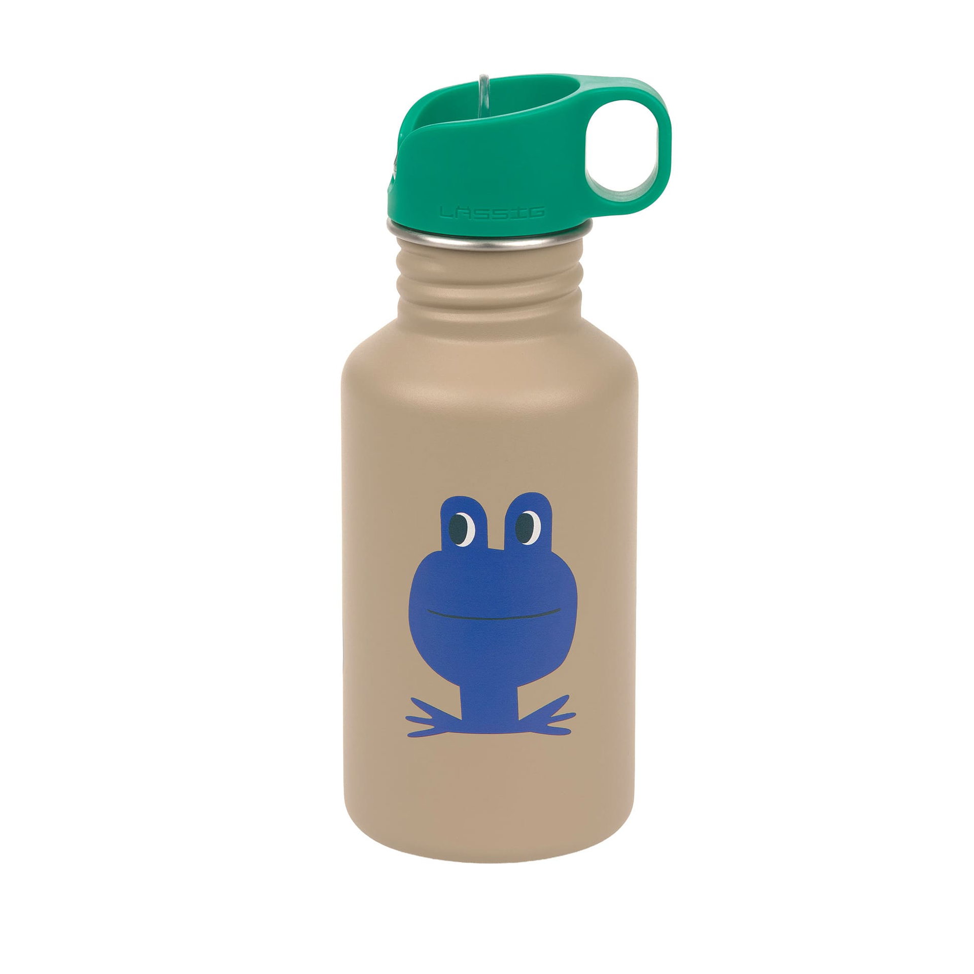 Kindertrinkflasche, Blauer Frosch, Grüner Deckel, Trinkverschluss, Kleine Flasche