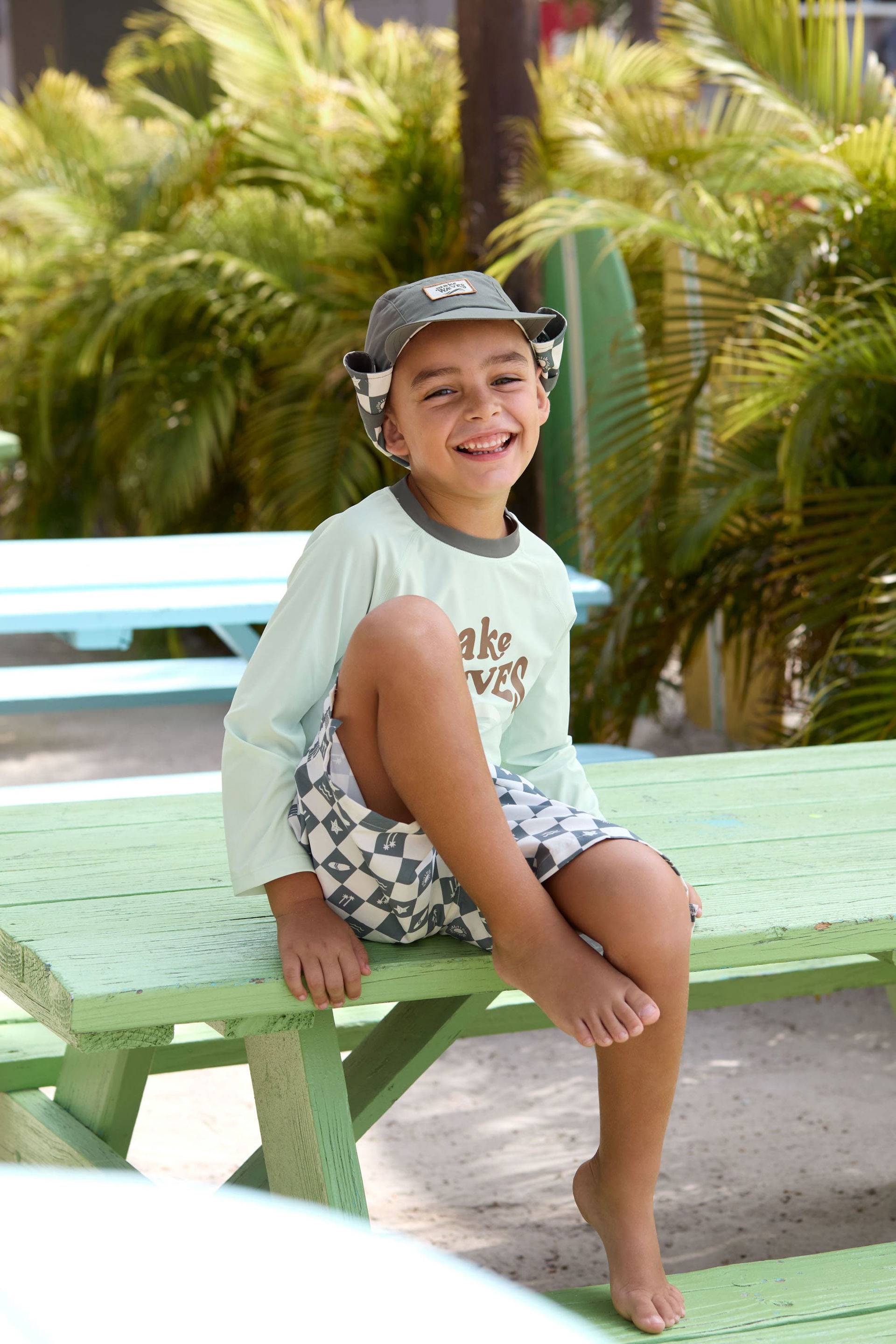 T-shirt de bains à manches longues enfants (anti-UV) Vagues, vert écume