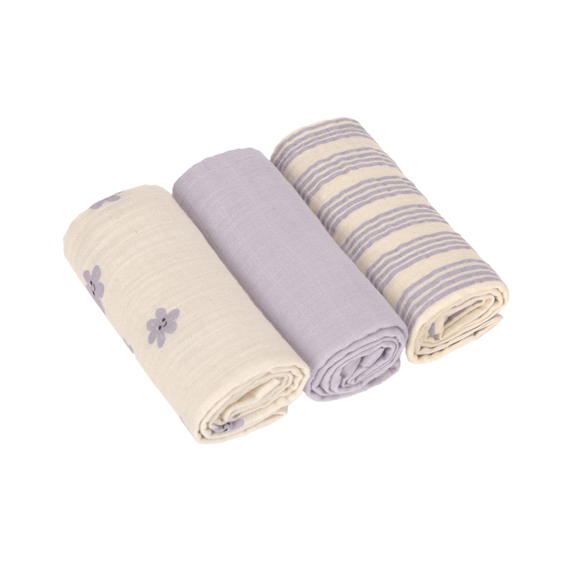 Bild 1 Swaddle & Burp Blanket M 3 pcs Tiny Team pastel  lilac, 60 x 60 cm (organic in conversion)