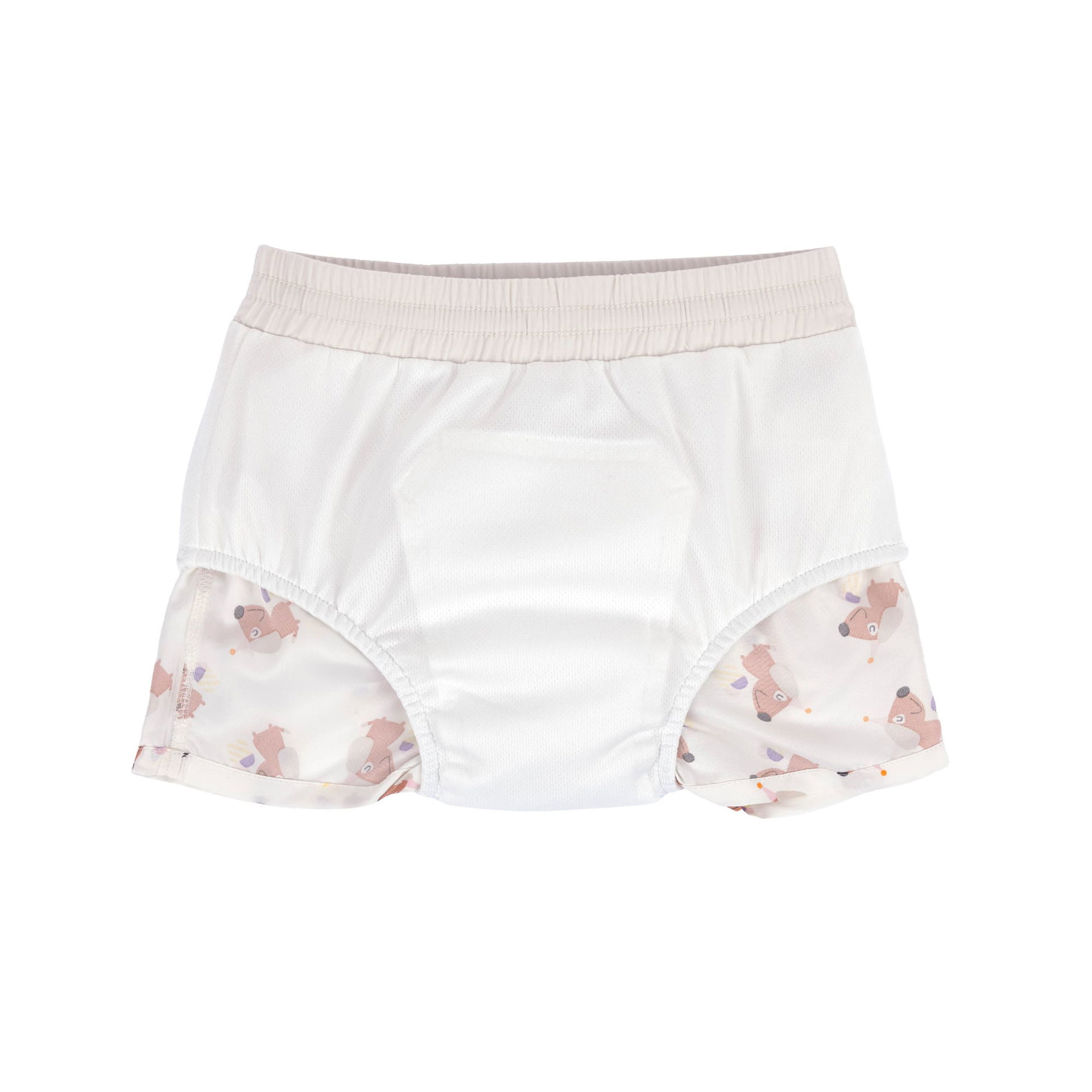baby shorts, weiße Shorts, elastischer Bund, Unterwäsche Panel, Tiermuster Einsatz, baby, windel, höschen, höschen-slip, shorts
