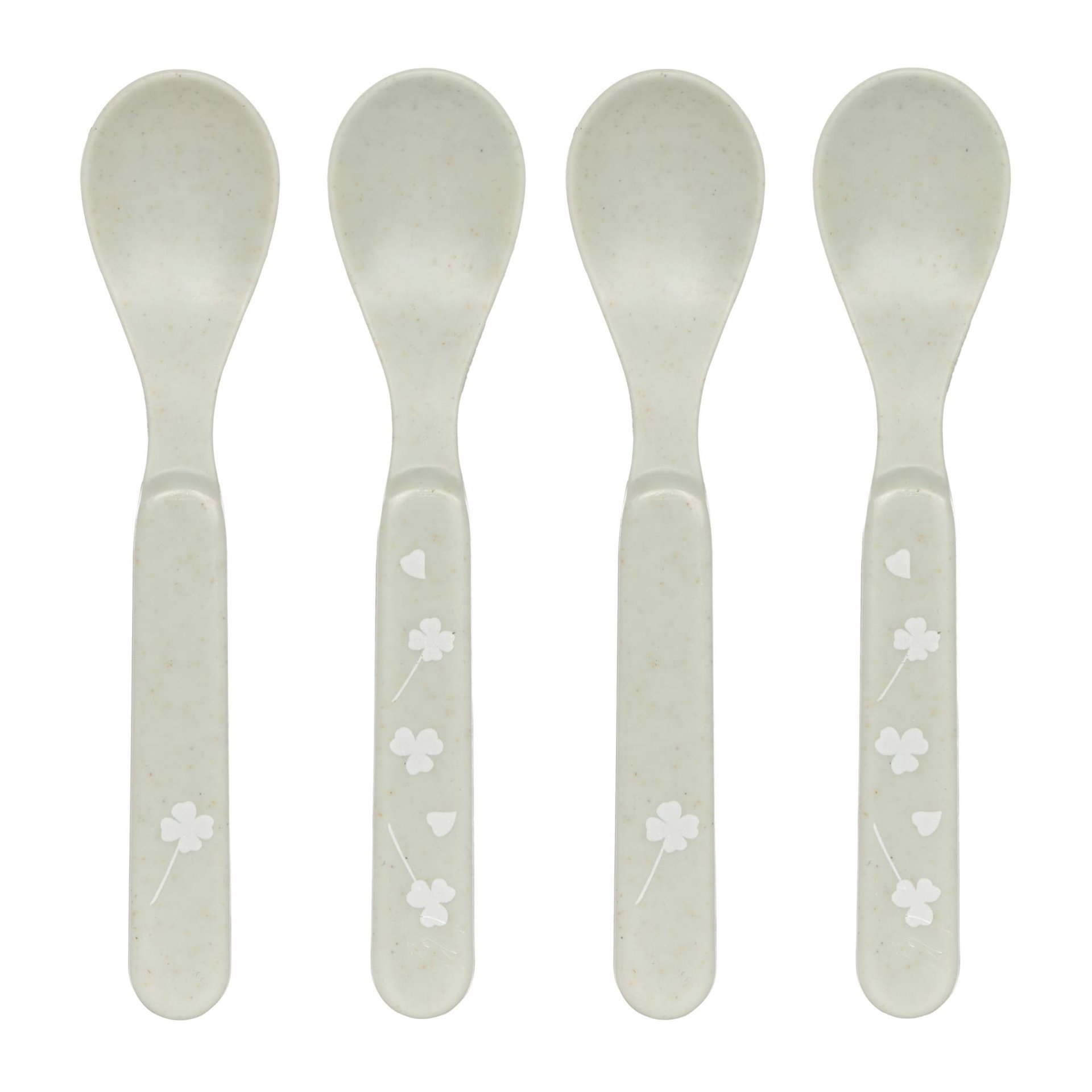 Reislöffel, 4er-Set, cremeweiß, Blumenmuster, gepunktet