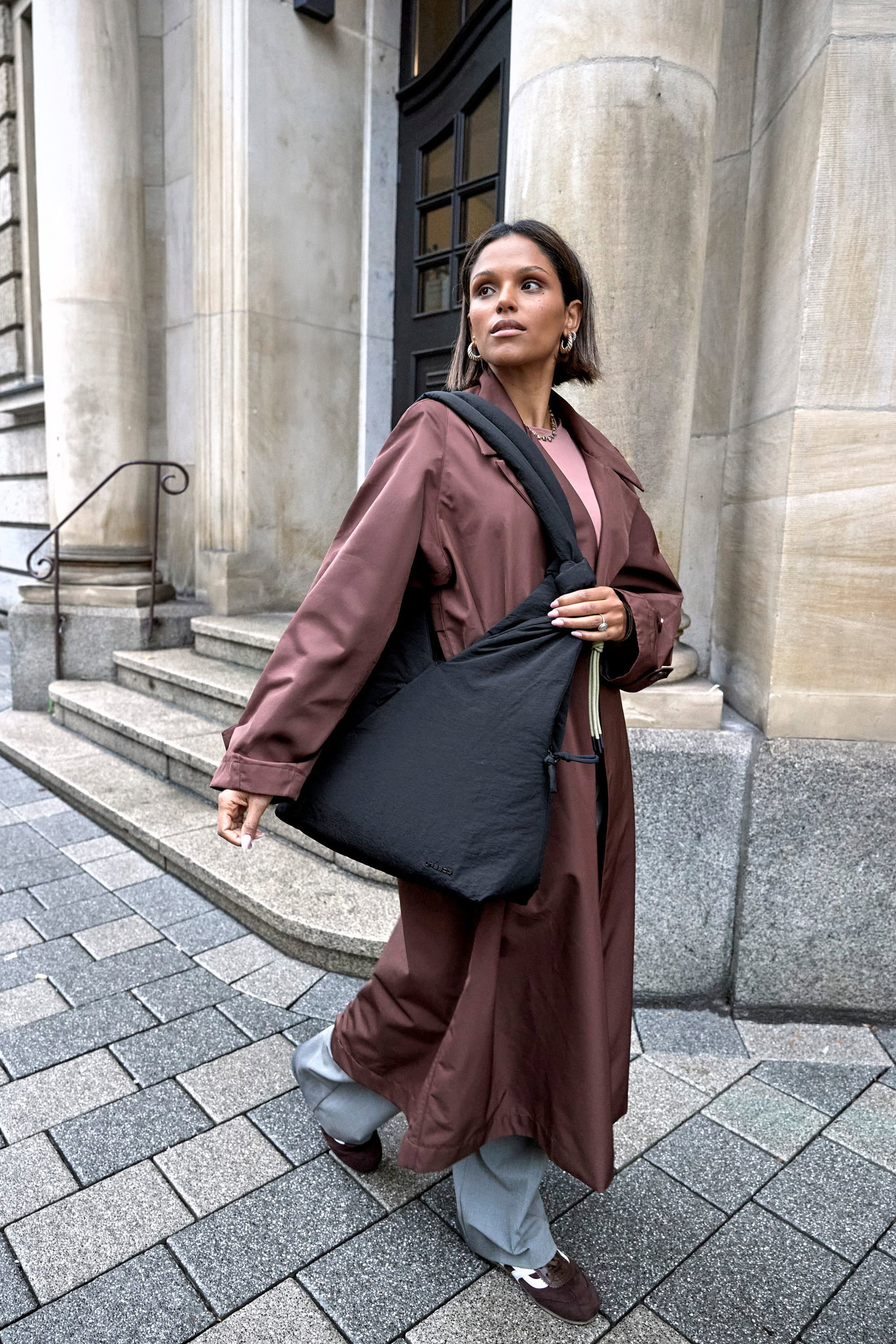Trenchcoat, Trench Coat, Braun, Oversize, Schultertasche