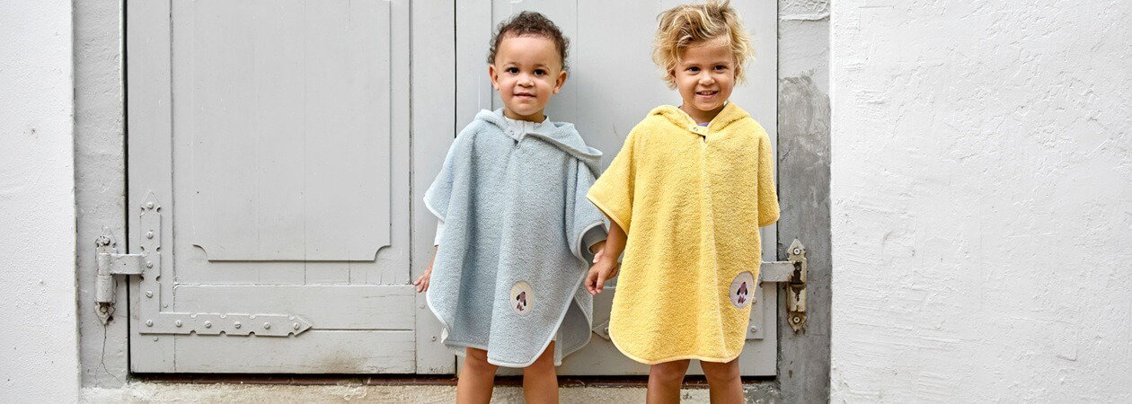 Kinderponcho, Kapuzenponcho, Flauschig, Baumwolle, Pastellfarben