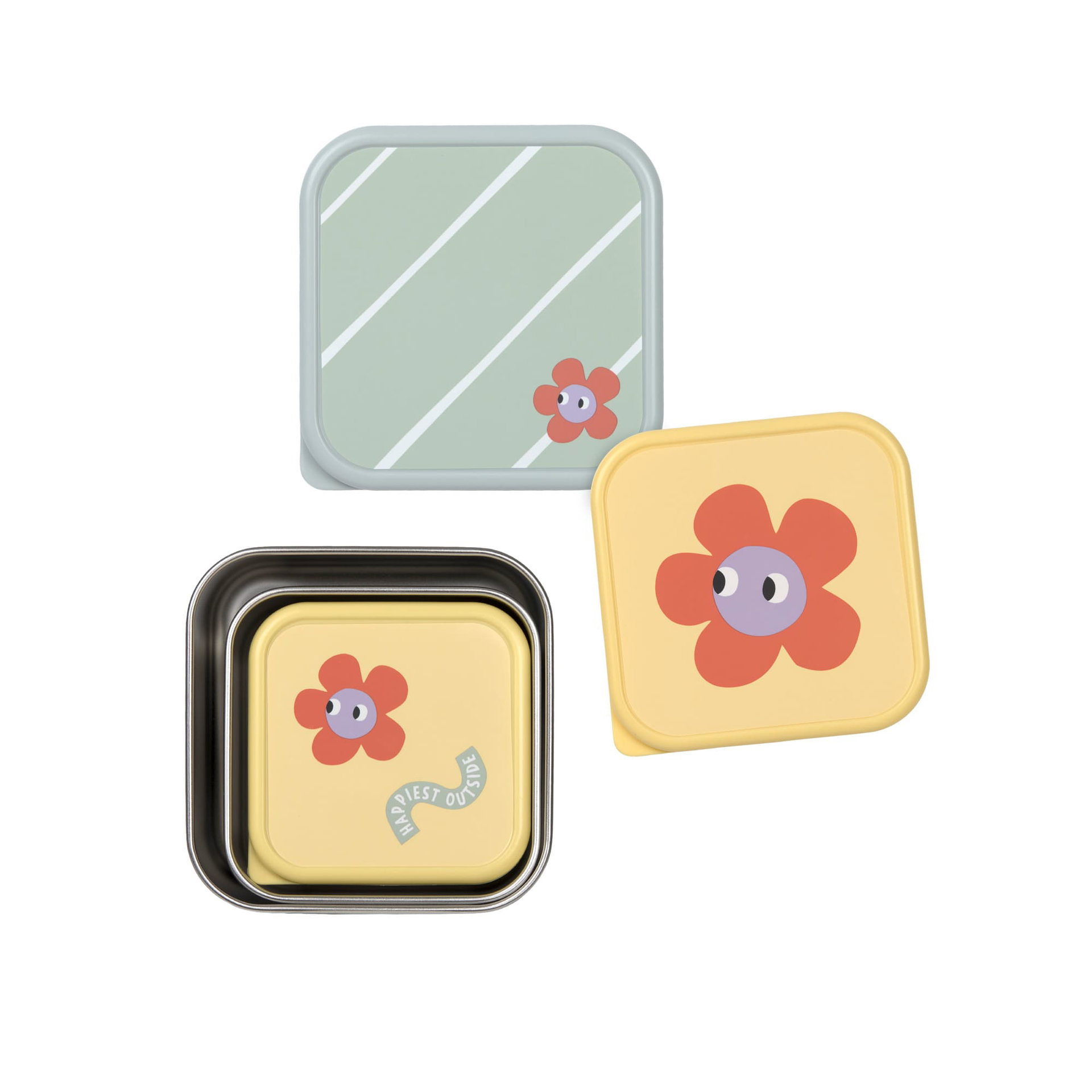 eckige Dose, Metallbox, Blume Logo, Pastellfarben, Küchendose