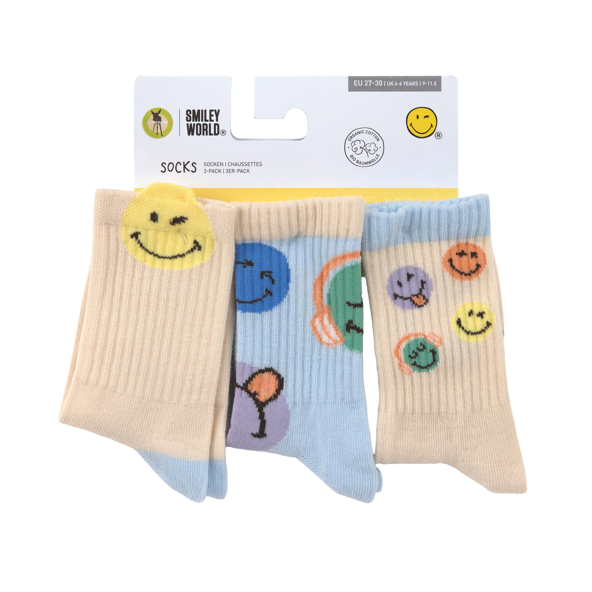 Socken, Kinder, Emoticon, Stoff, 3er-Pack