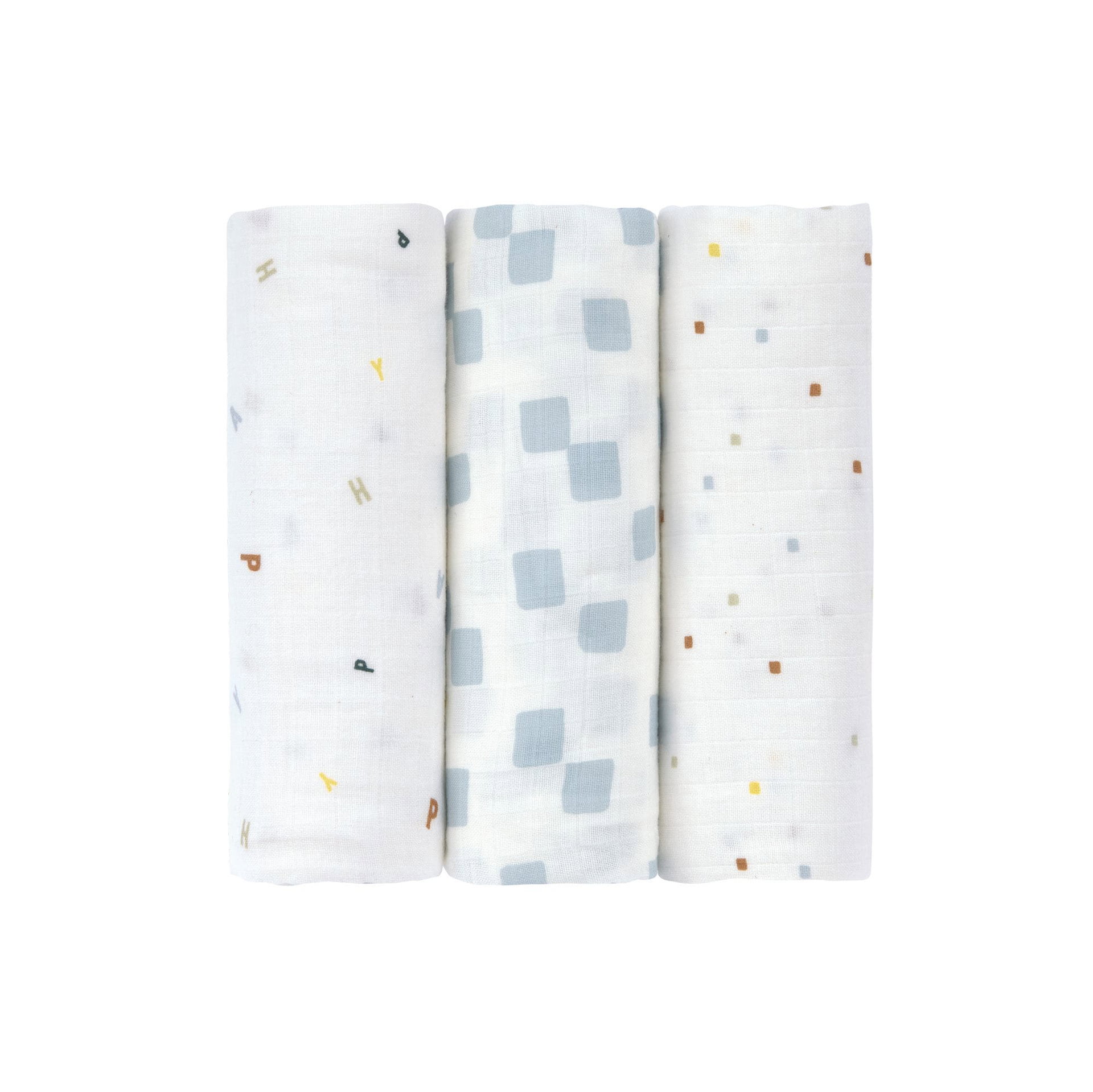 Mulltücher 3er Set 85 x 85 cm -  Bio Baumwolle, Happy Fruits, Blau