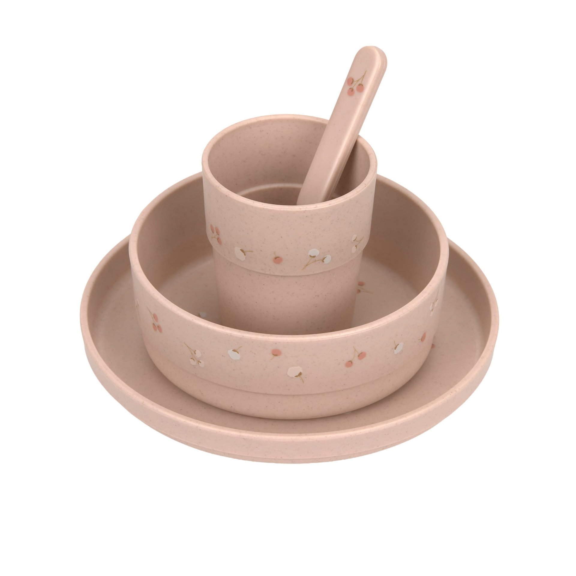 Kindergeschirr-Set, Schale und Teller, Löffel, Rosa, Blumenmuster