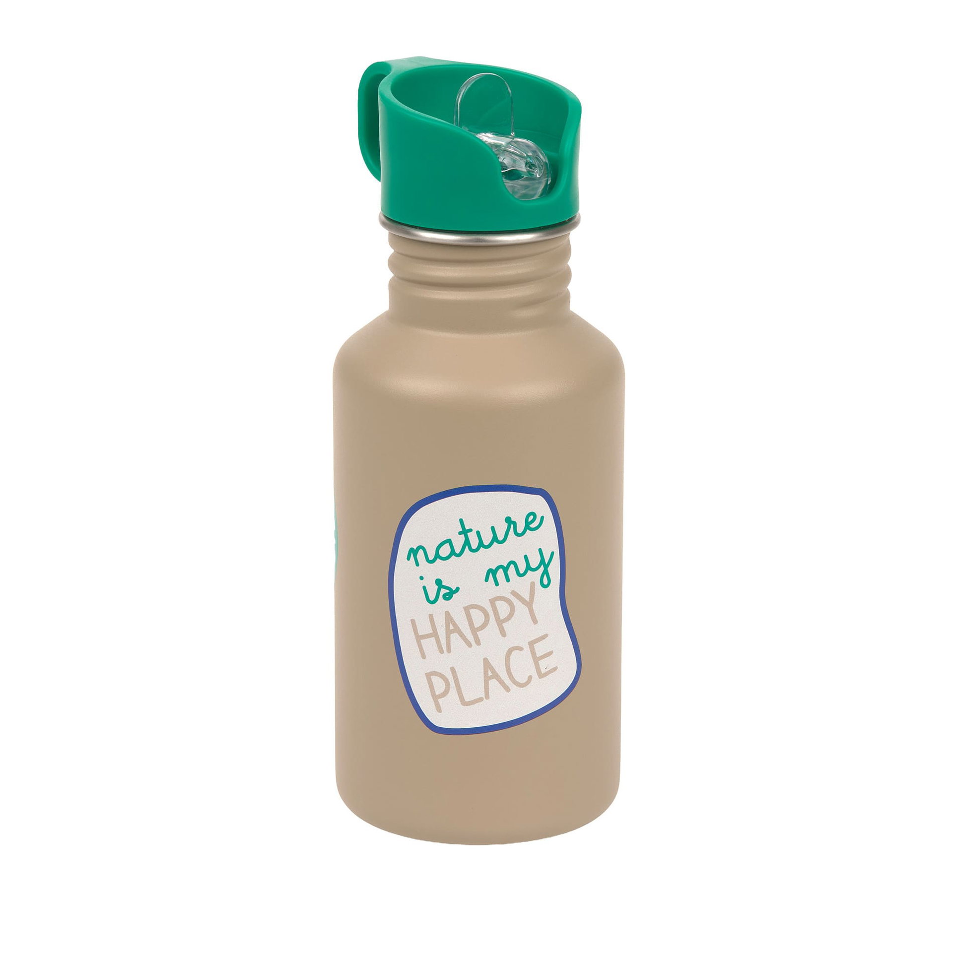 Trinkflasche, Aluminium/Metall, Beige, Grün, Motiv/Sticker