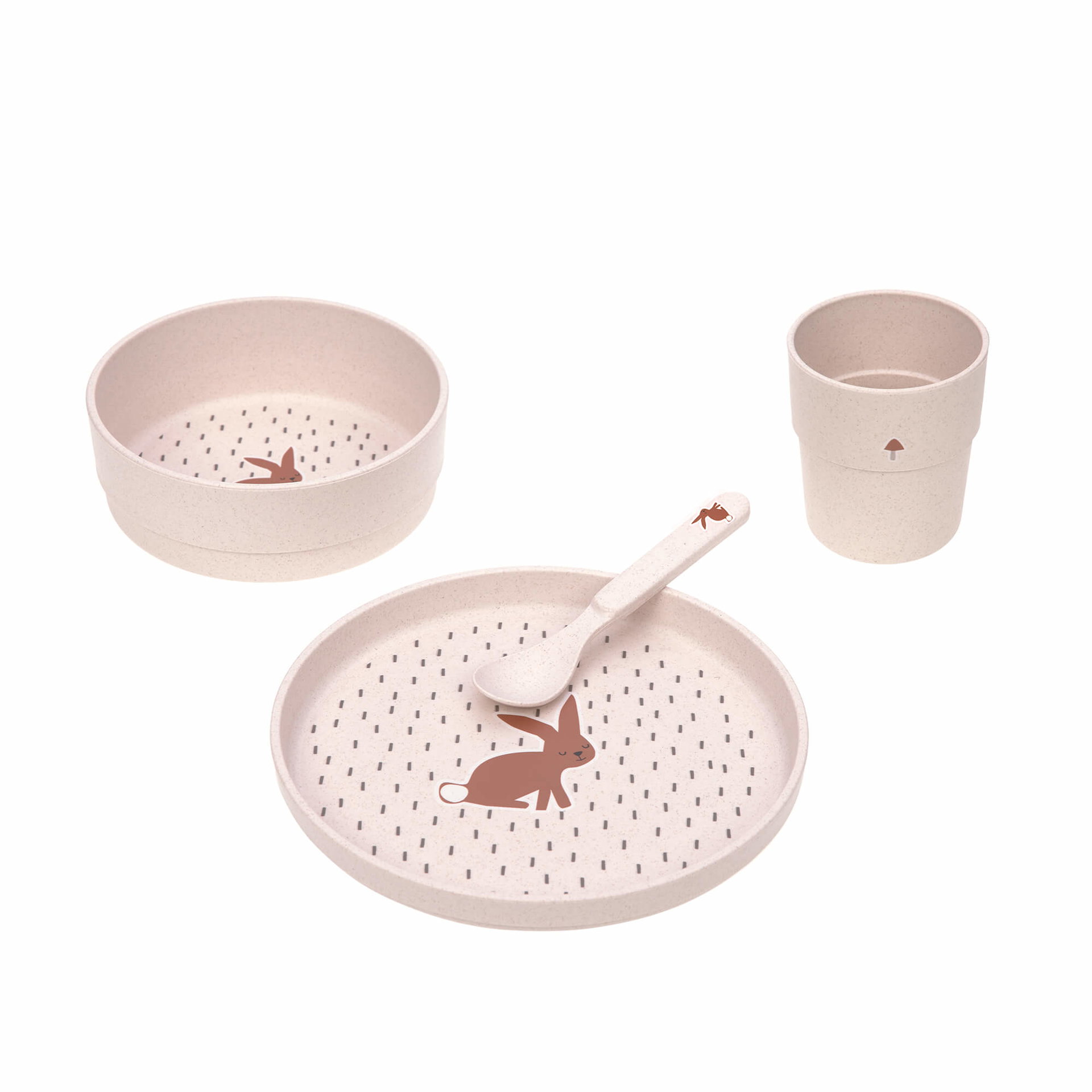 Kindergeschirr Set (Teller - Schüssel - Becher - Löffel), Little Forest Hase