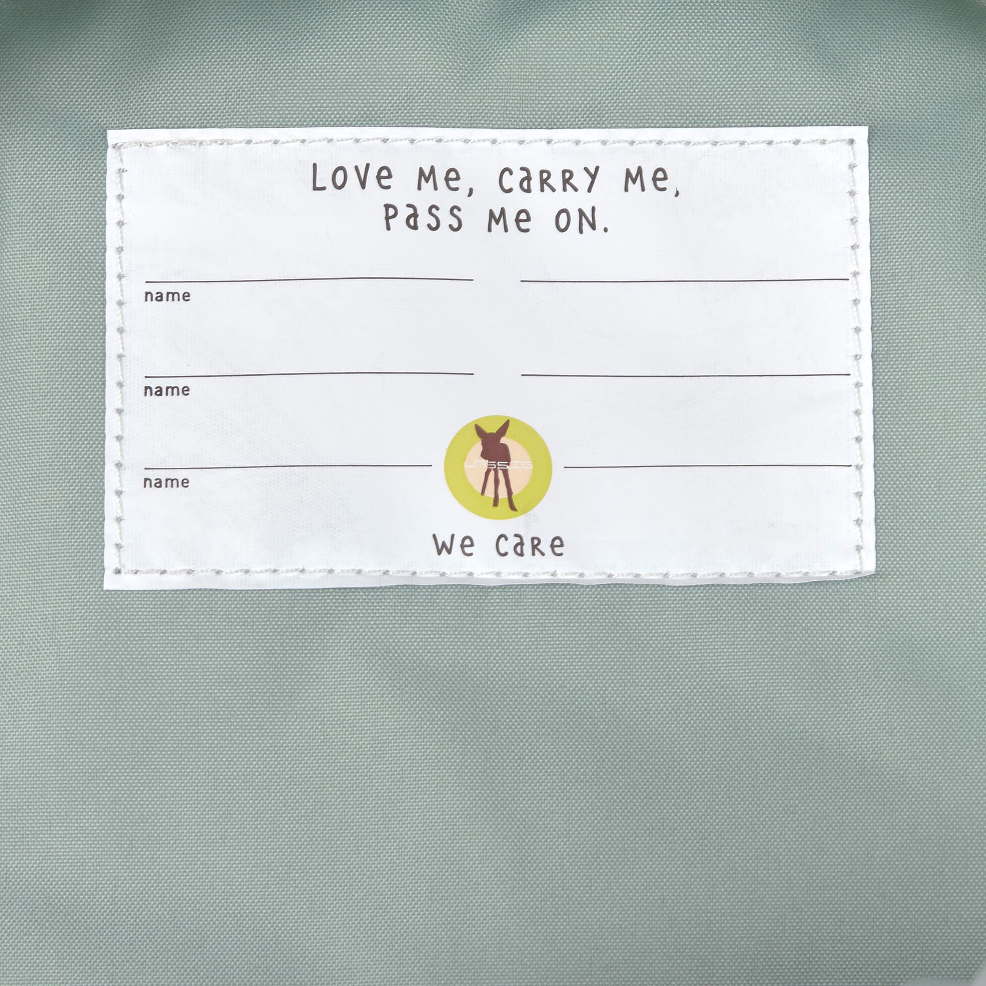 label, text, patch, stitching, we care
