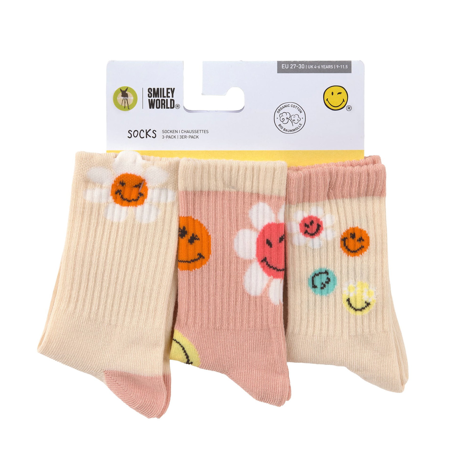 Socken, 3er-Pack, Gemusterte Socken, Baumwolle, Smiley Muster