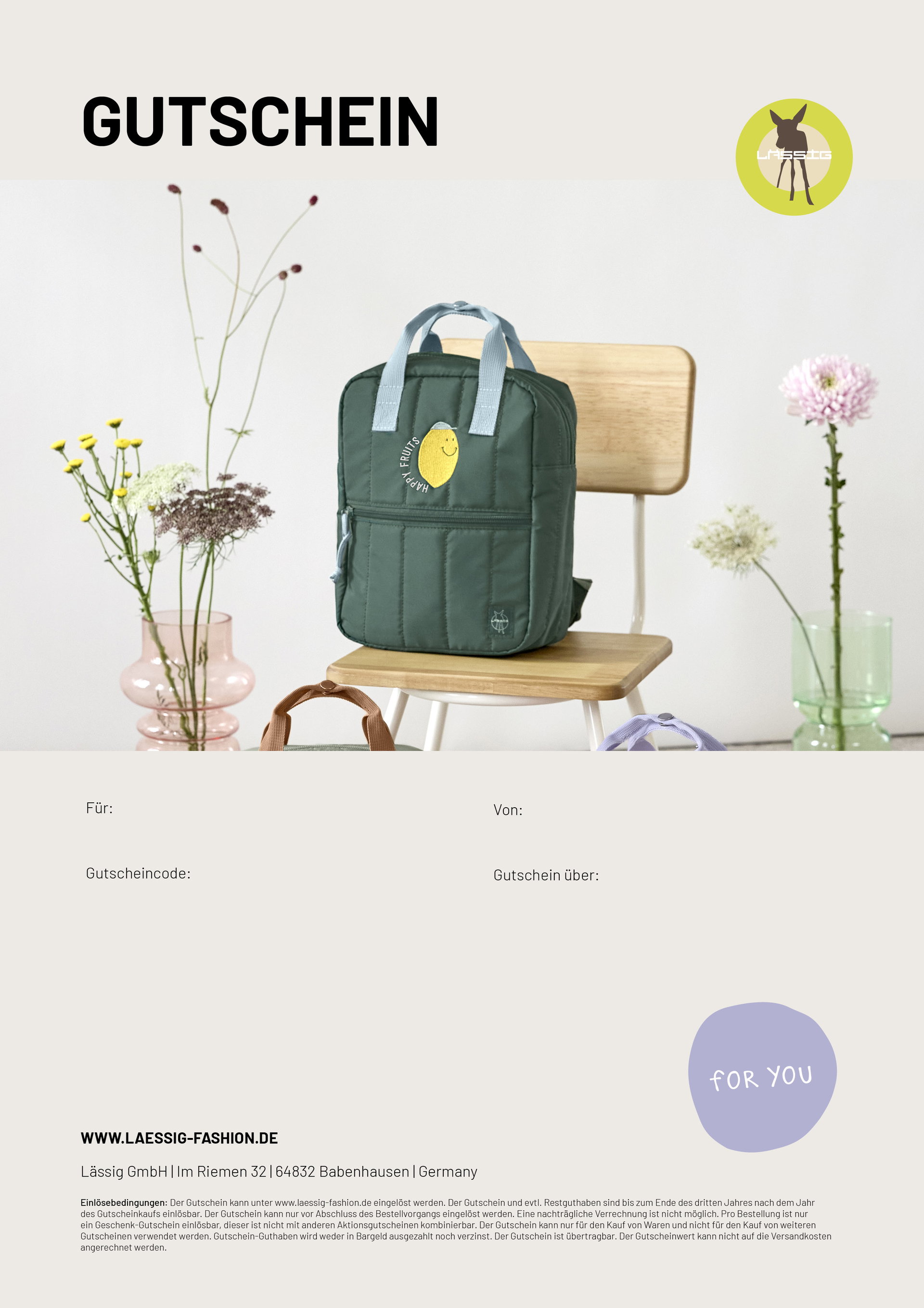 Rucksack, grün, beige, Stoff, Vordertasche