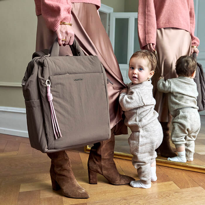Handtasche, Tragetasche, Taupe, Gewebe, Babysicherung