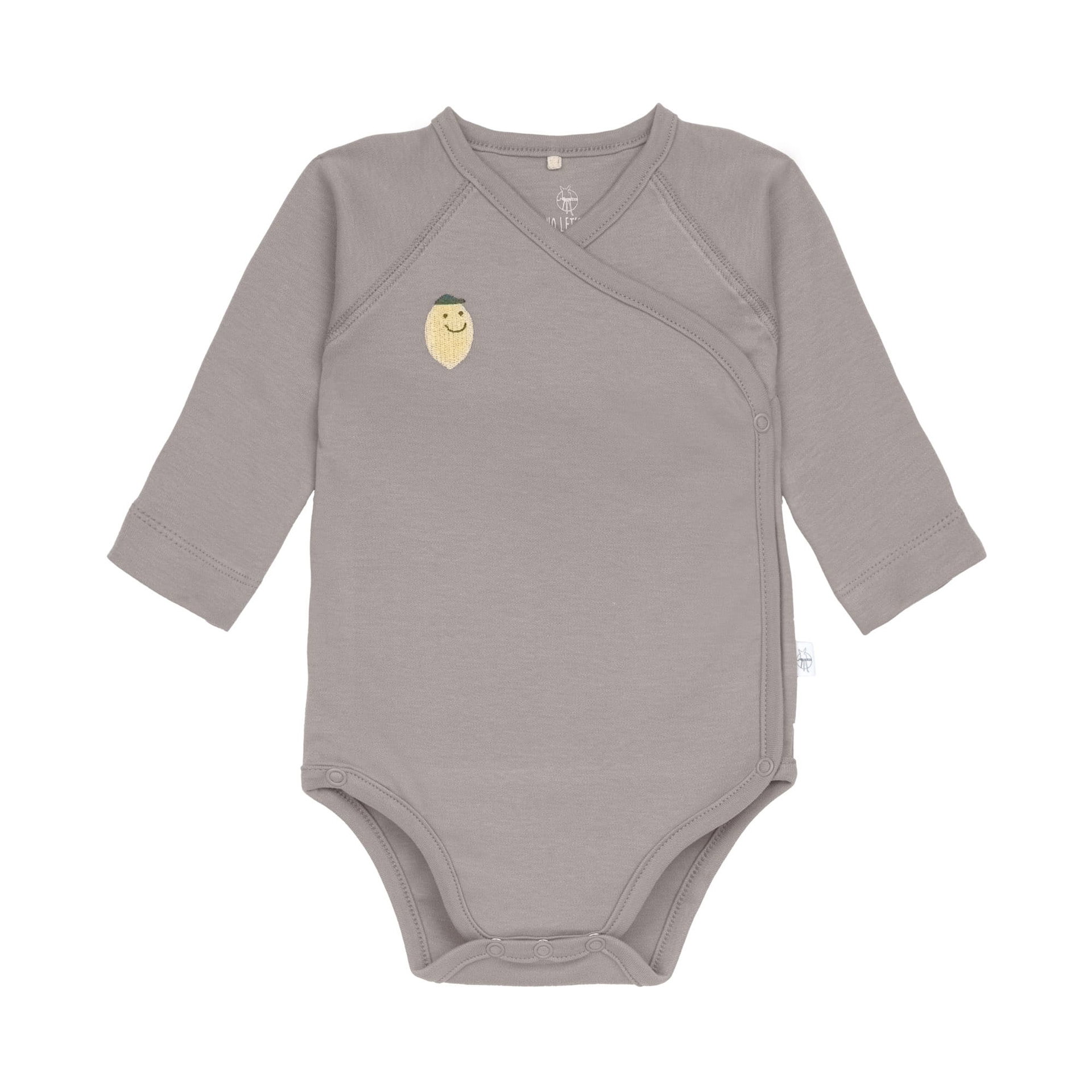 Baby Wickelbody langarm - Bio Baumwolle, Zitrone Taupe