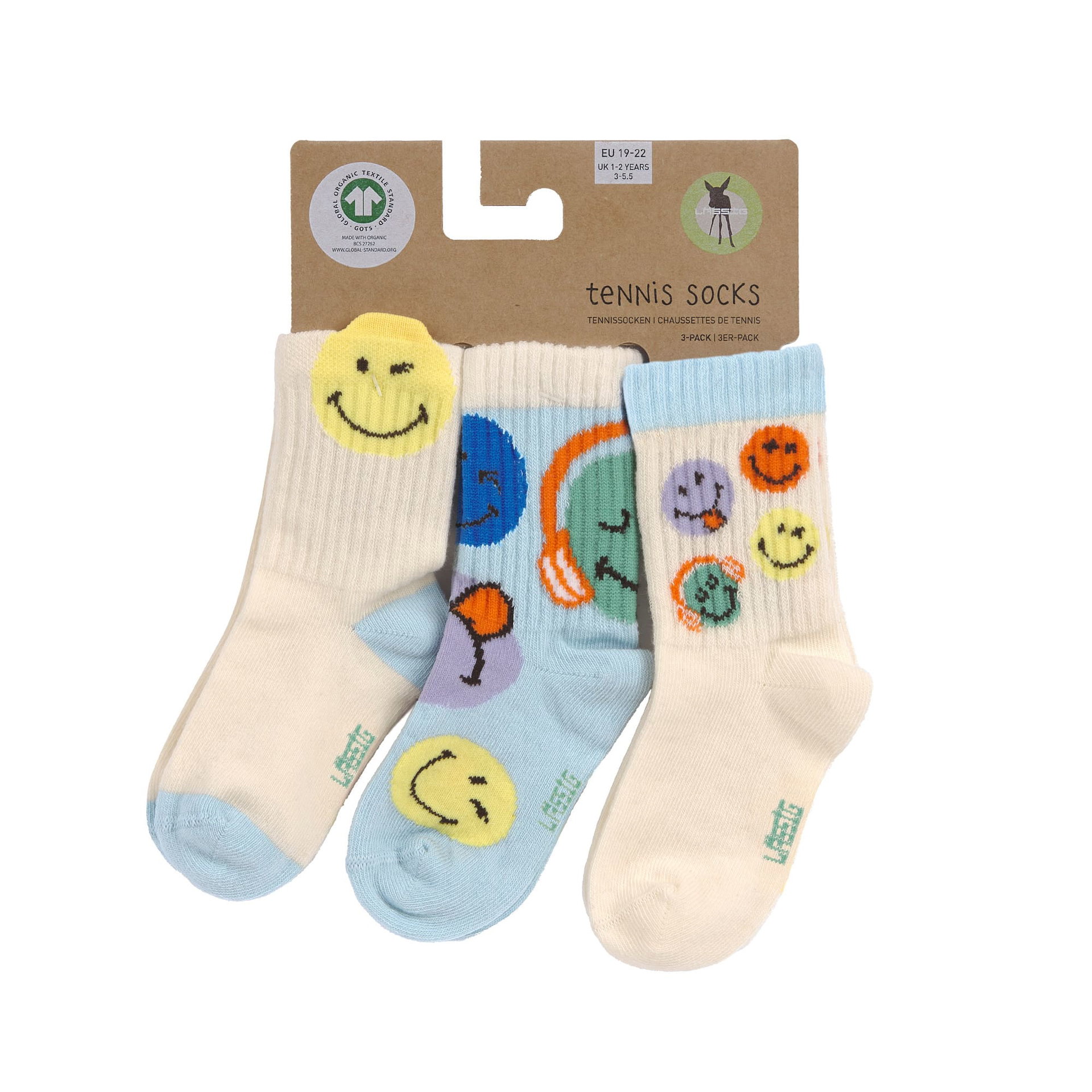 Socken, Tennis-Socken, Smiley Muster, 3er-Pack, Baumwolle