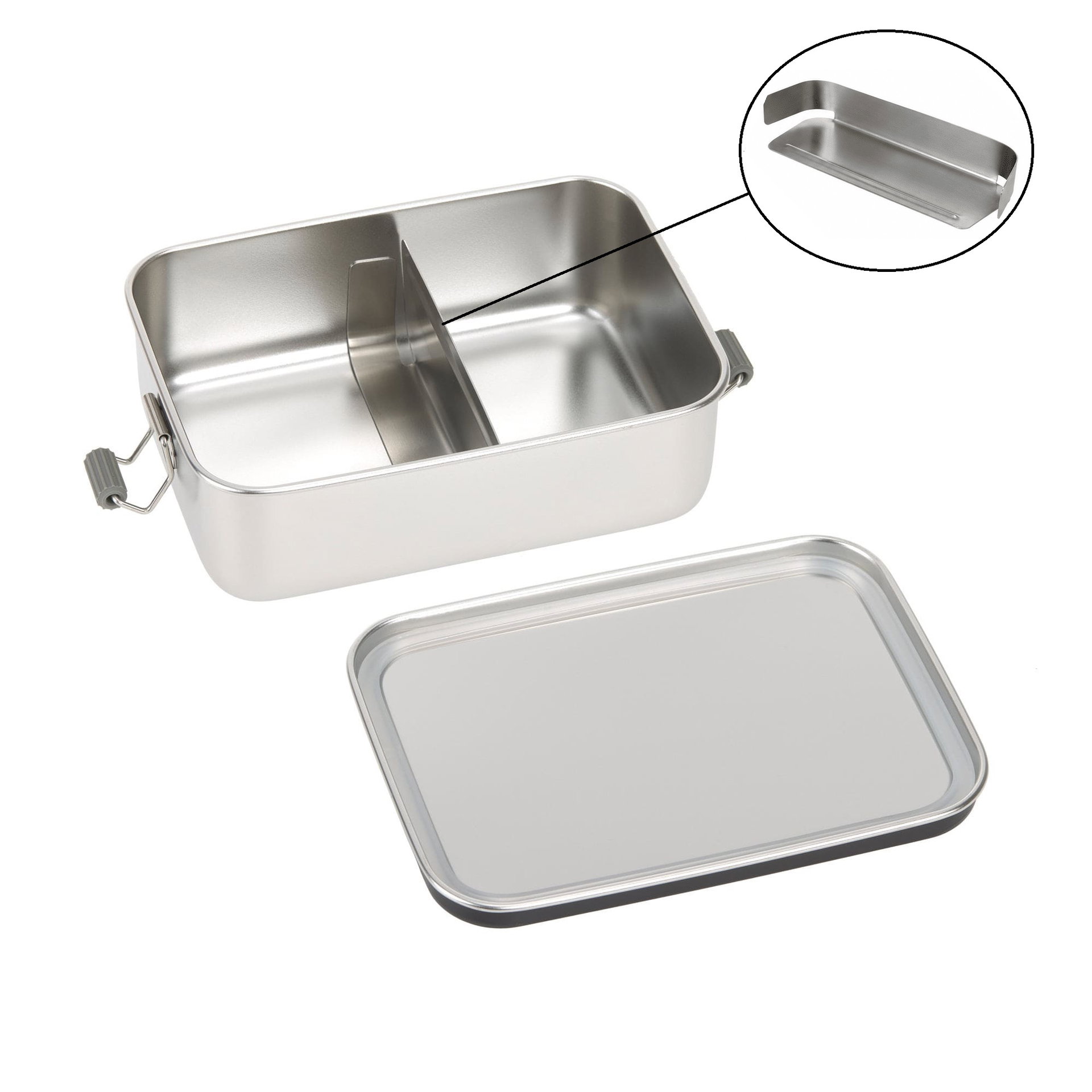 Edelstahl-Lunchbox, herausnehmbarer Trenner, Deckel, rechteckig, Klemmverschlüsse