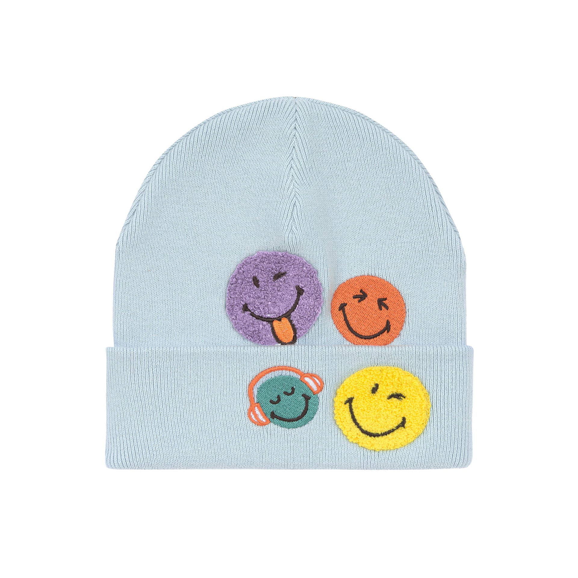Bild 1 V-MASTER Beanie GOTS SmileyWorld® blue, Mütze, Kleidung, Hut, Bademode, Festplatte, Mütze, Kopfbedeckung, Aufnäher-Smilies, Wolle?, Sticker?