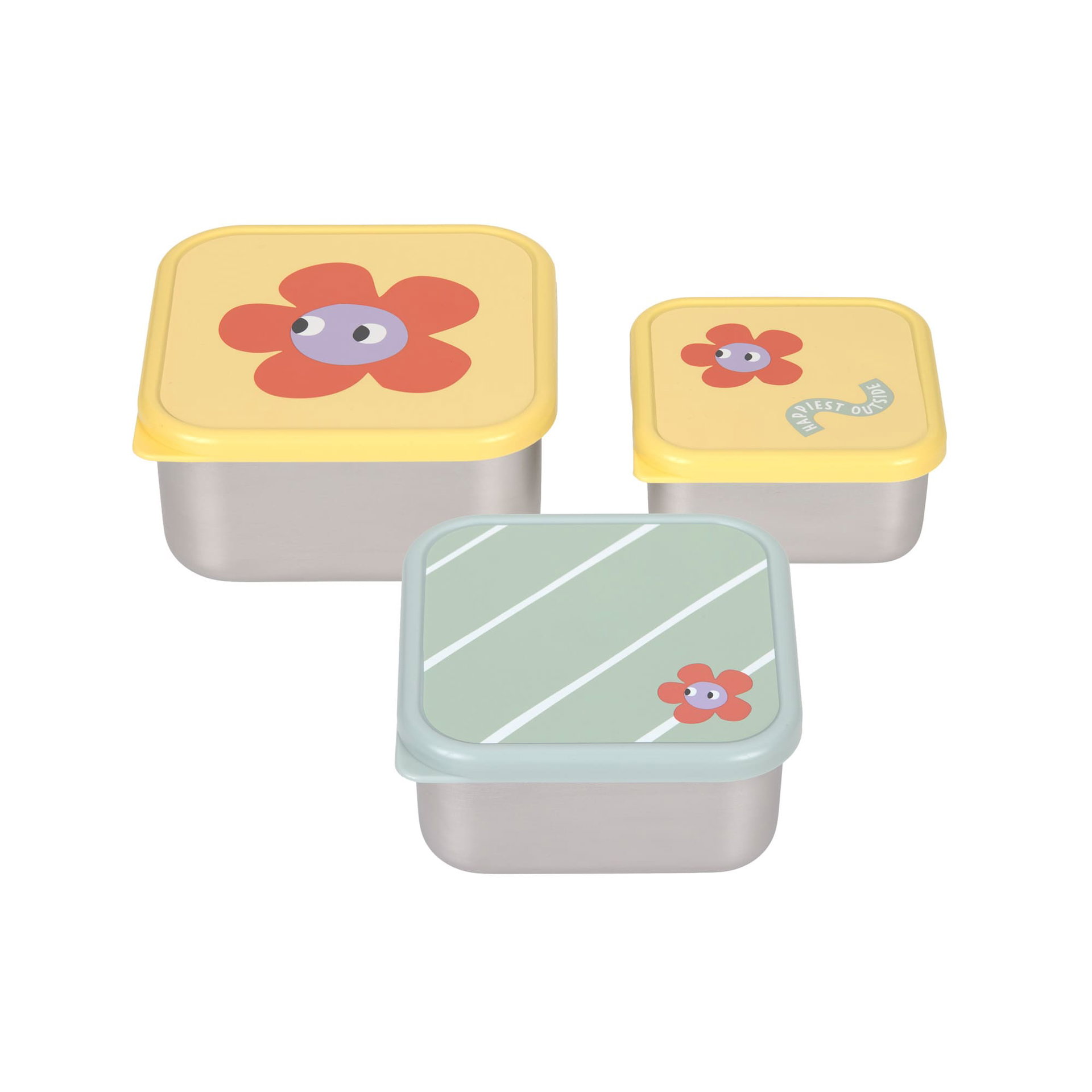 Lunchbox, Snack box, Bento, Blumenmuster, Gelbe Deckel