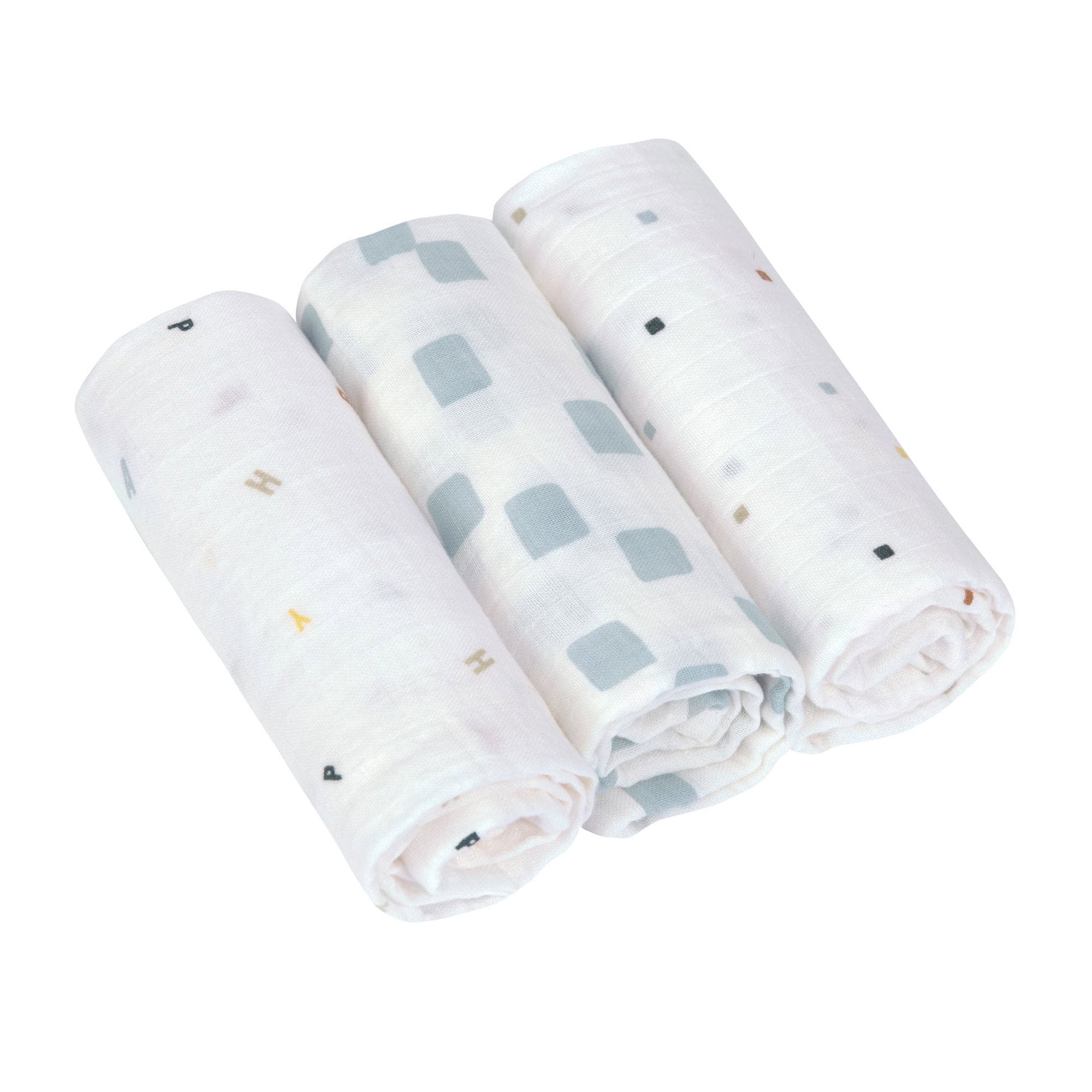 Bild 1 Swaddle & Burp Blanket M GOTS Happy Fruits blue,  3 pcs, 60 x 60 cm, Dekoration für Zuhause, Leinen, Papier