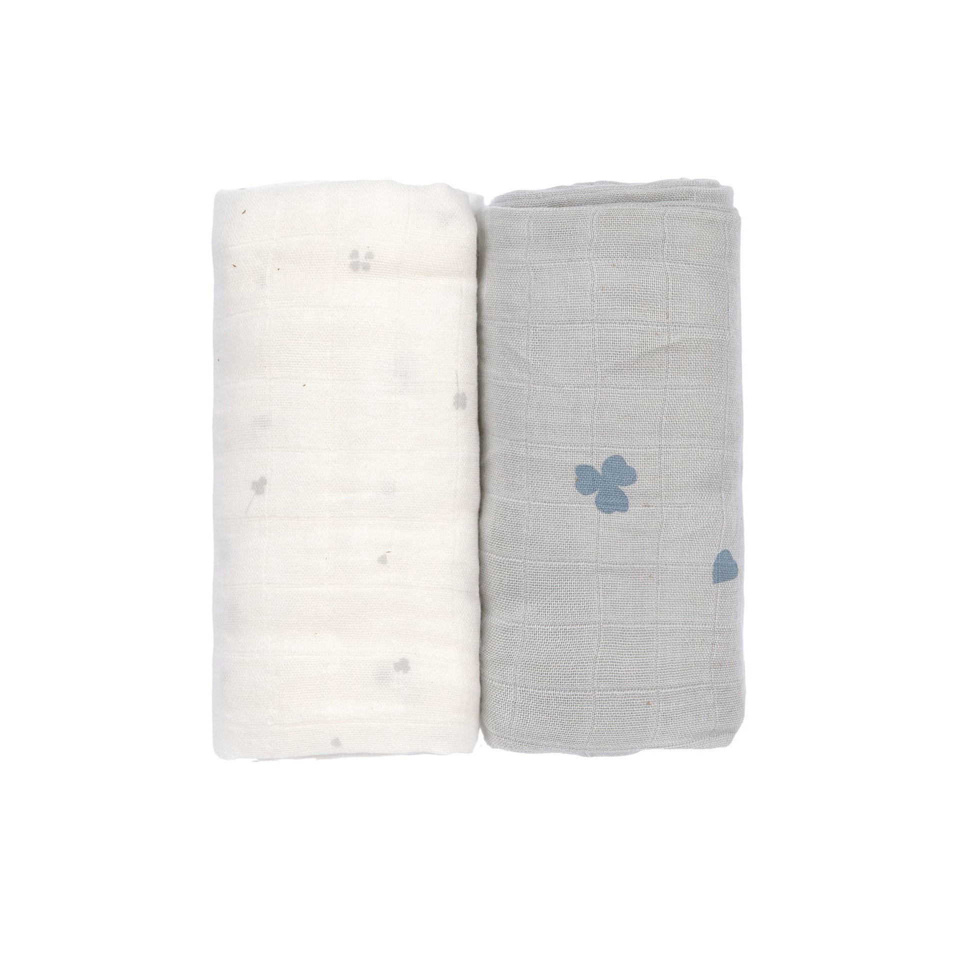 Baby-Bandsch, Muslin-Stoff, Weiß/Grau, Blumenmuster, Weiche Stoff