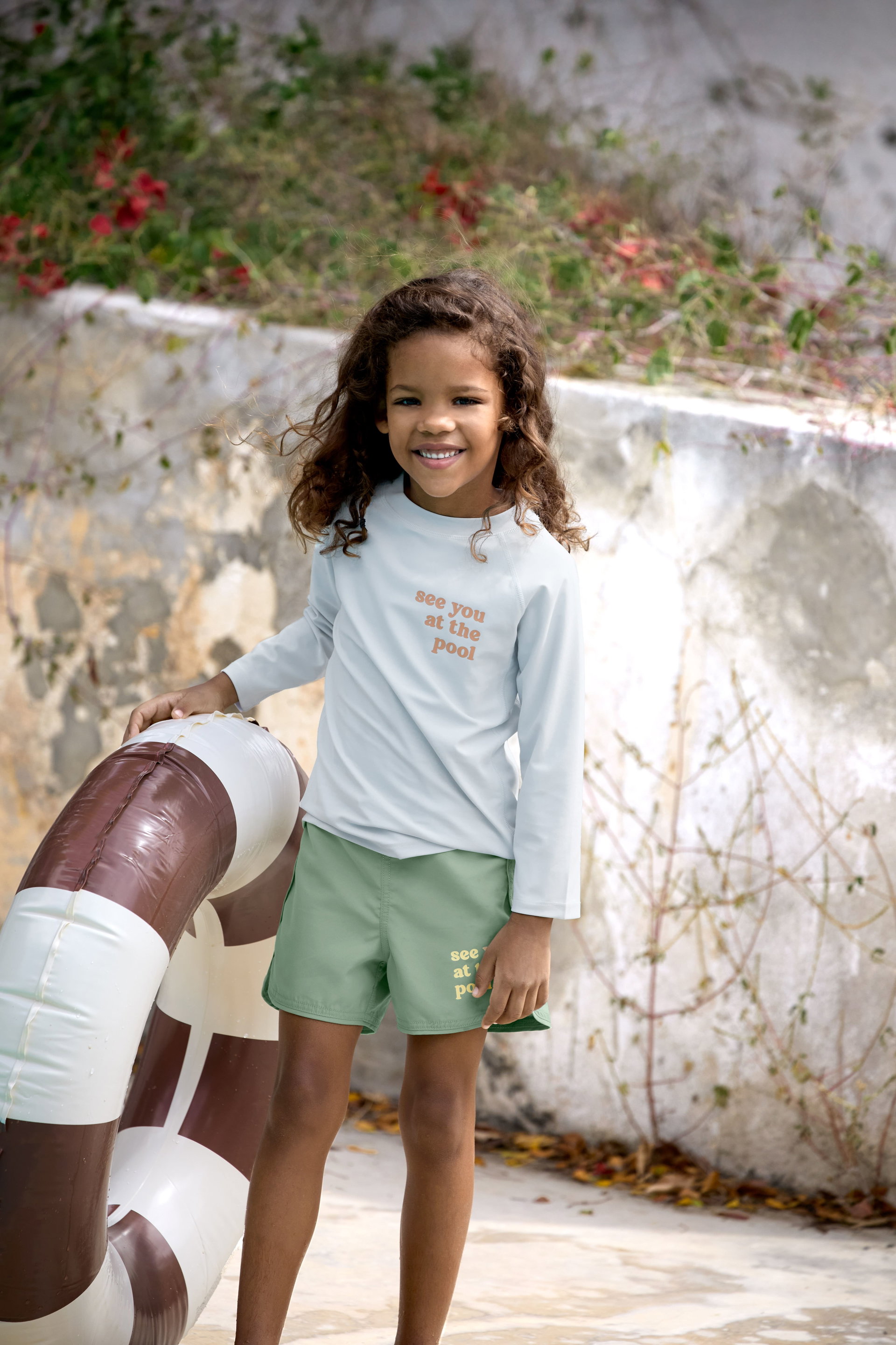 Kinderoutfit, Langarmshirt, Shorts, See-you-at-the-pool, Strandmotiv