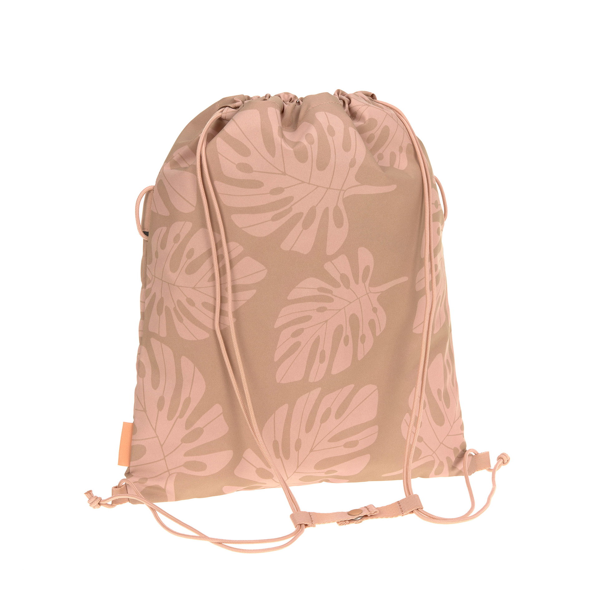 Rucksack, Drawstring bag, Leaf pattern, Beige, Cord drawstrings