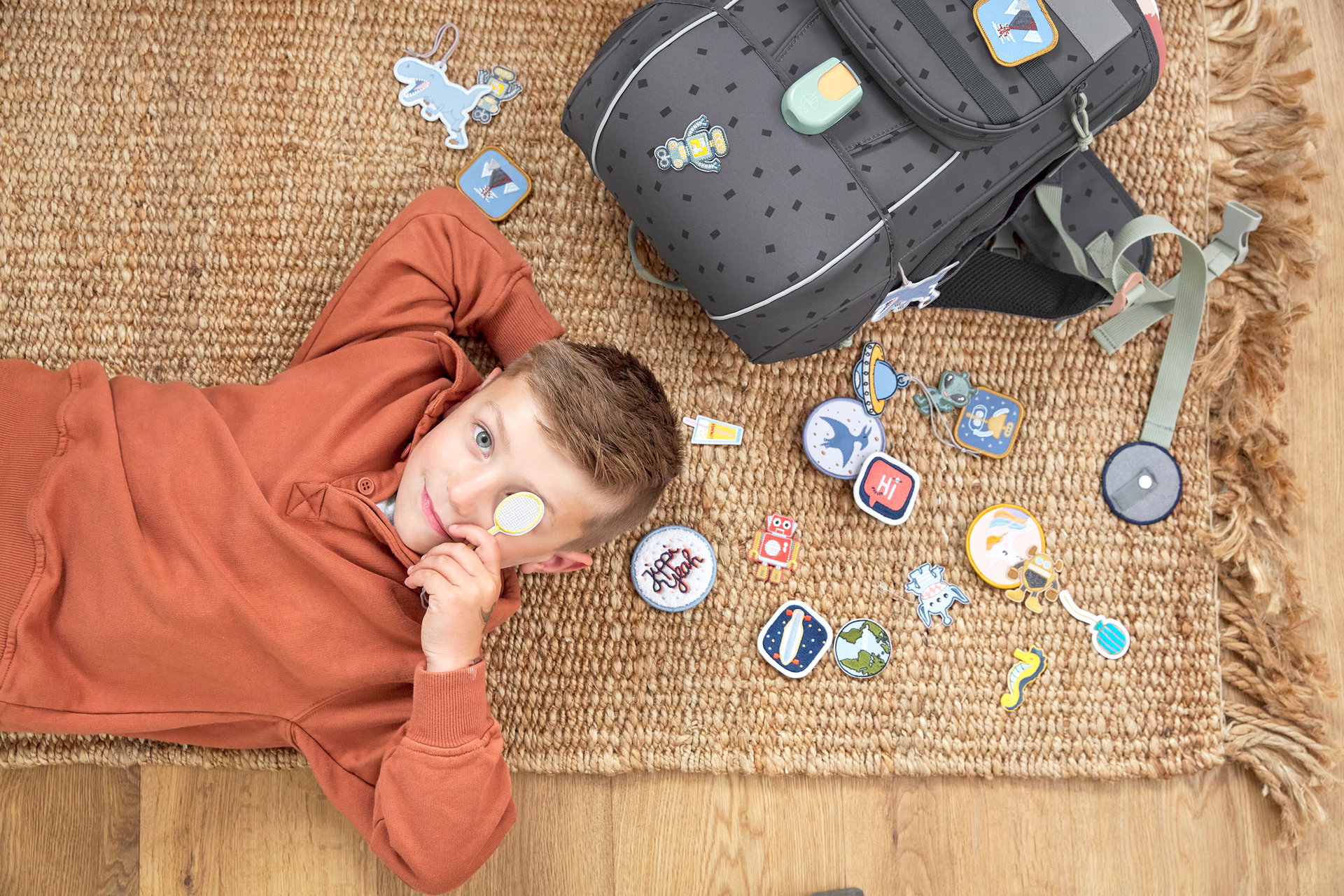 LÄSSIG Set 3 Toppe E Ciondoli Per Zaini E Borse – Smile/Fun, Personalizza Con Bottoni A Pressione, Da 3 Anni