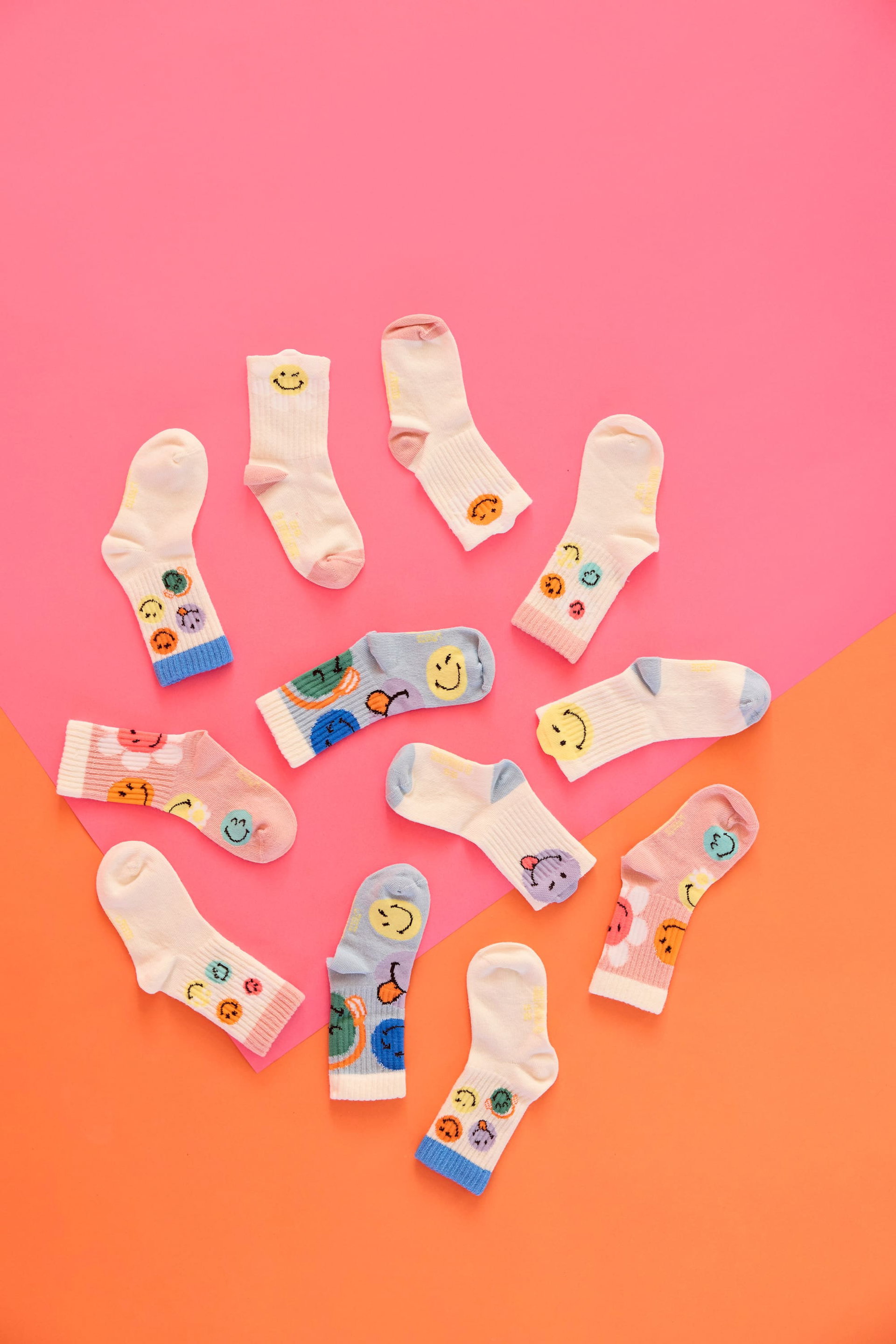 Socken, Kniestrümpfe, Bunt, Emoji-Muster, Baumwollmischung