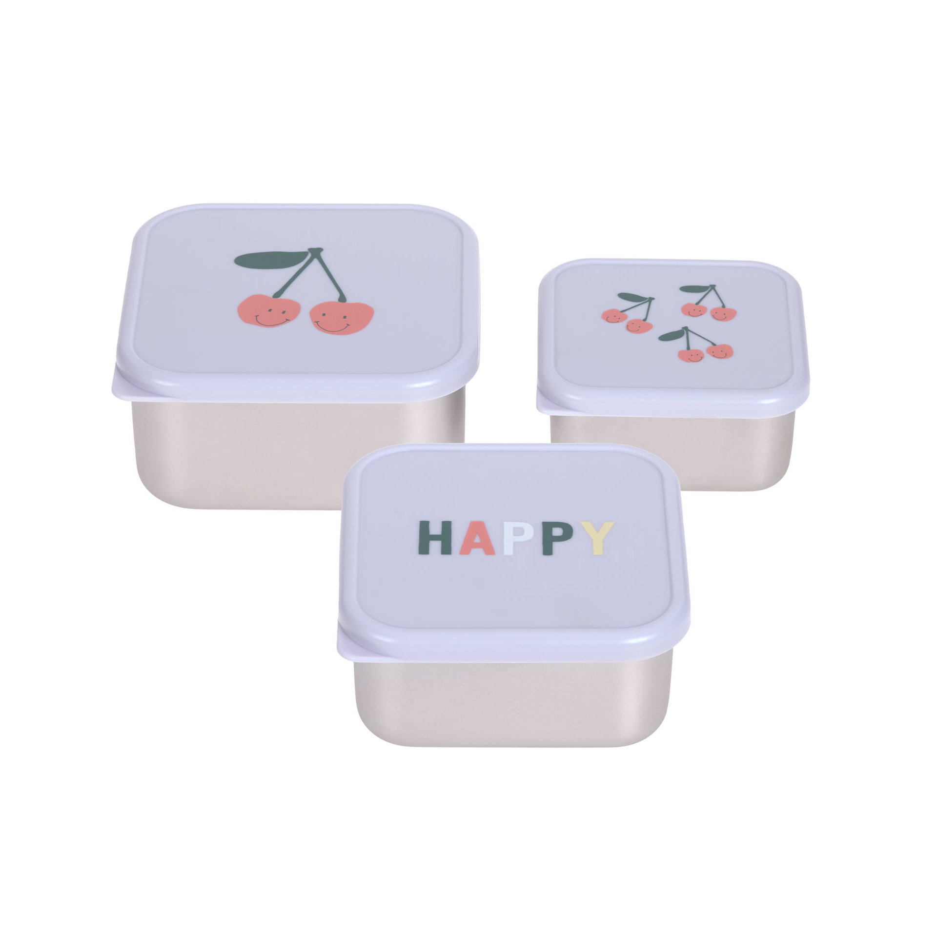 Snackbox Kinder (3er Set) - Edelstahl Brotdose, Happy Fruits, Kirsche