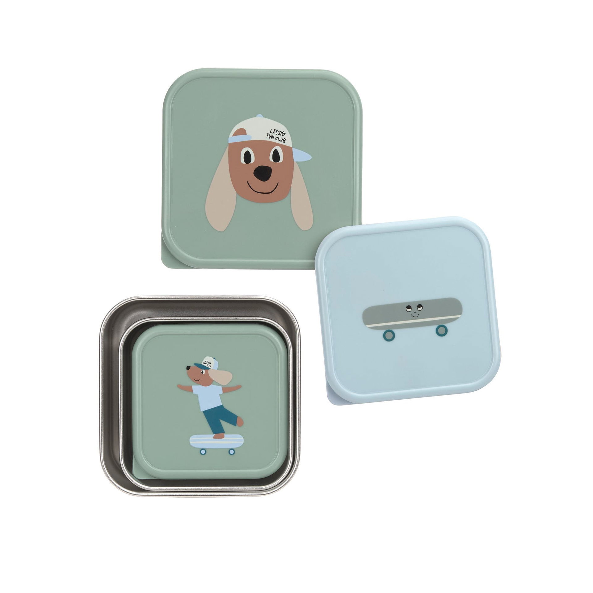 Lot de 3 boîtes à goûter inox - Tiny Team, Chien