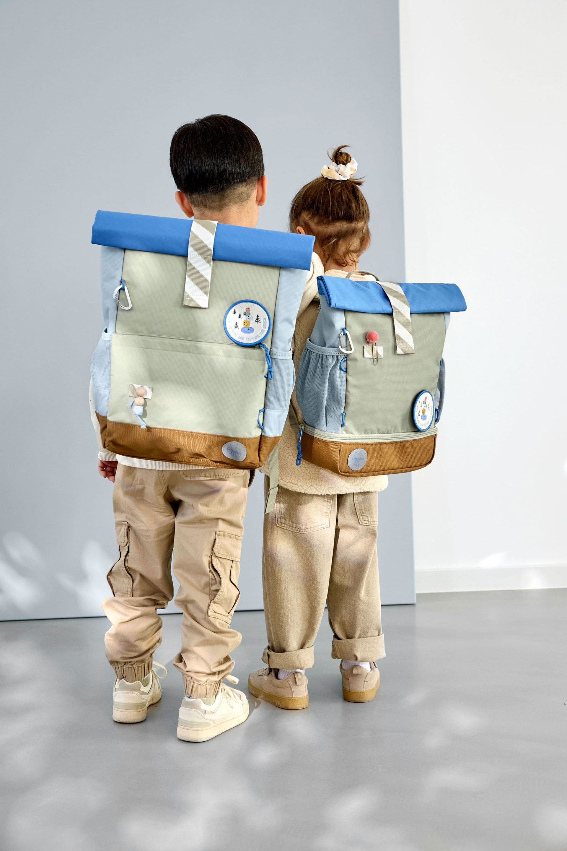 Kinderrucksack Rolltop Sunny Explorer, Grün Blau Lässig