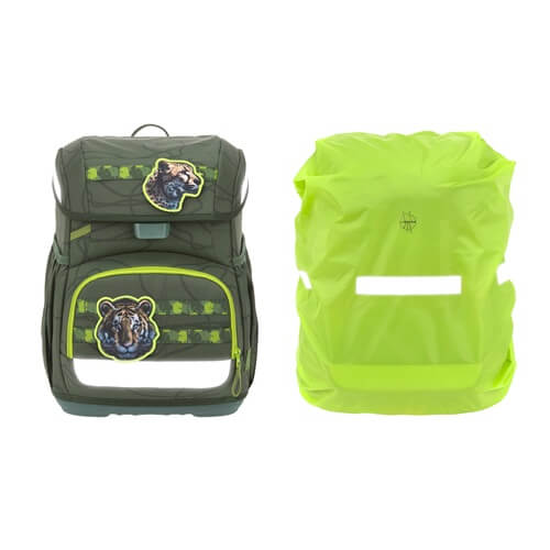 Rucksack, Schulranzen, Grün, Grau, Stoffbeutel