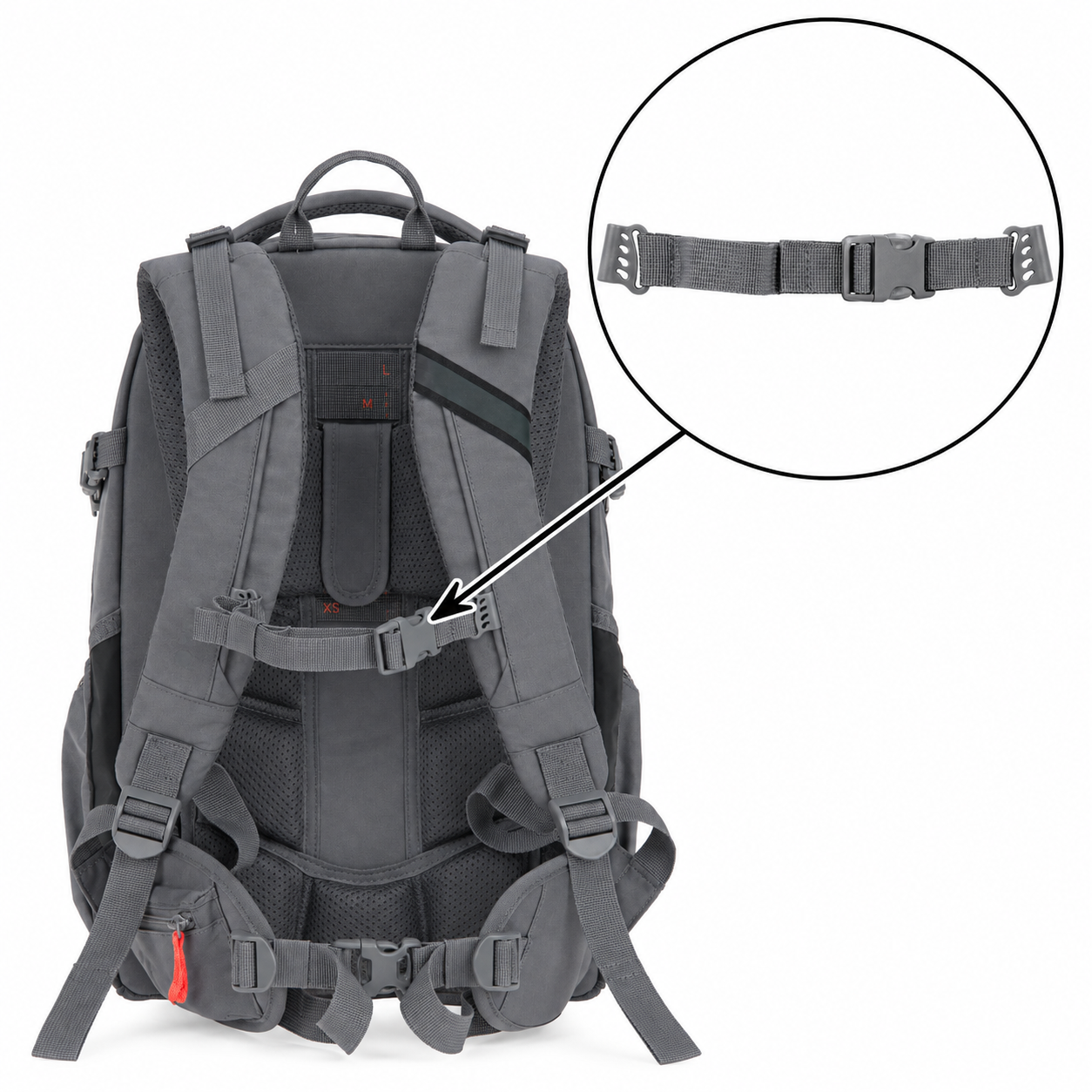 Wanderrucksack, Grau, Brustgurt, Hüftgurt, Gepolsterte Rückenpartie