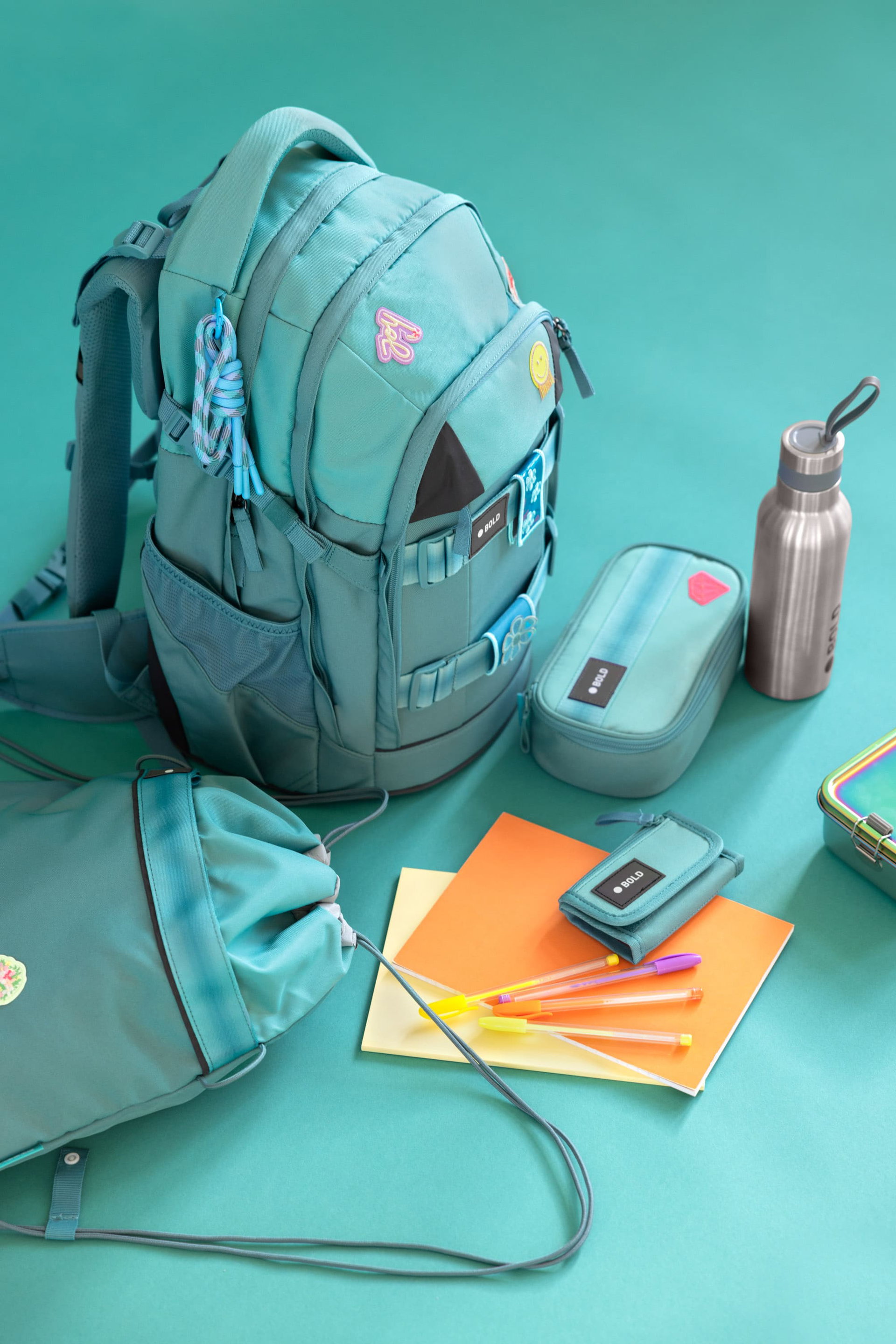 Rucksack, Schulrucksack, Teal, mehrfacher Fächer, Stofftasche