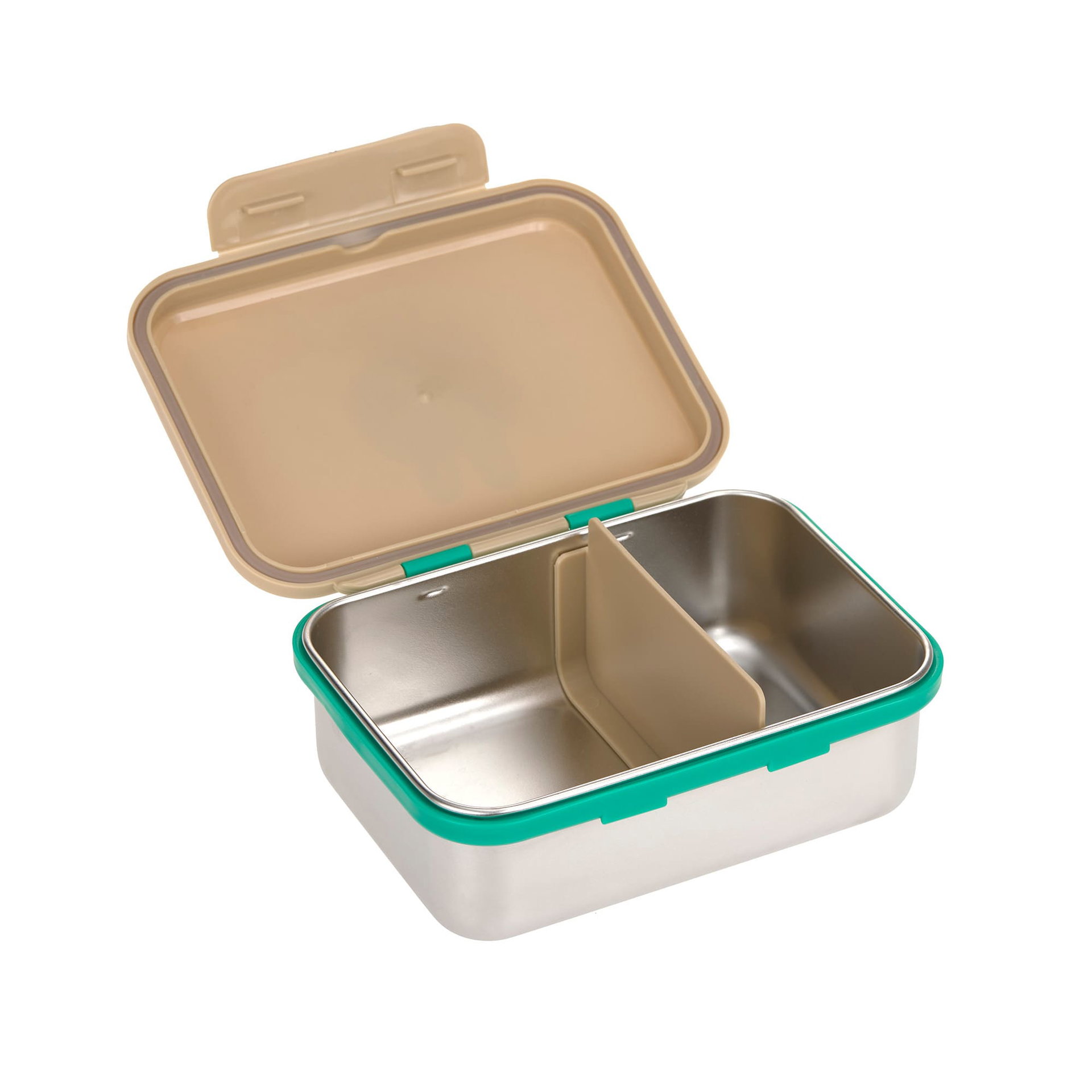 Lunchbox, Metall, Zwei-Fach, grüne Umrandung, Plastikdeckel