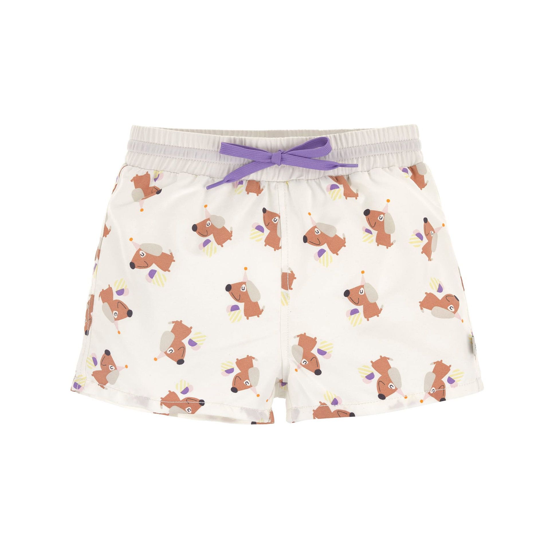 Bild 1 PreOrder 2026 -  Boardie Shorts Ice Cream/Dog sea salt, Windel, Kleidung, Badehose, kurze_hose, muster, hund, lila, kordelzug, Shorts, Printed, Hund, Weiß, Lila drawstring