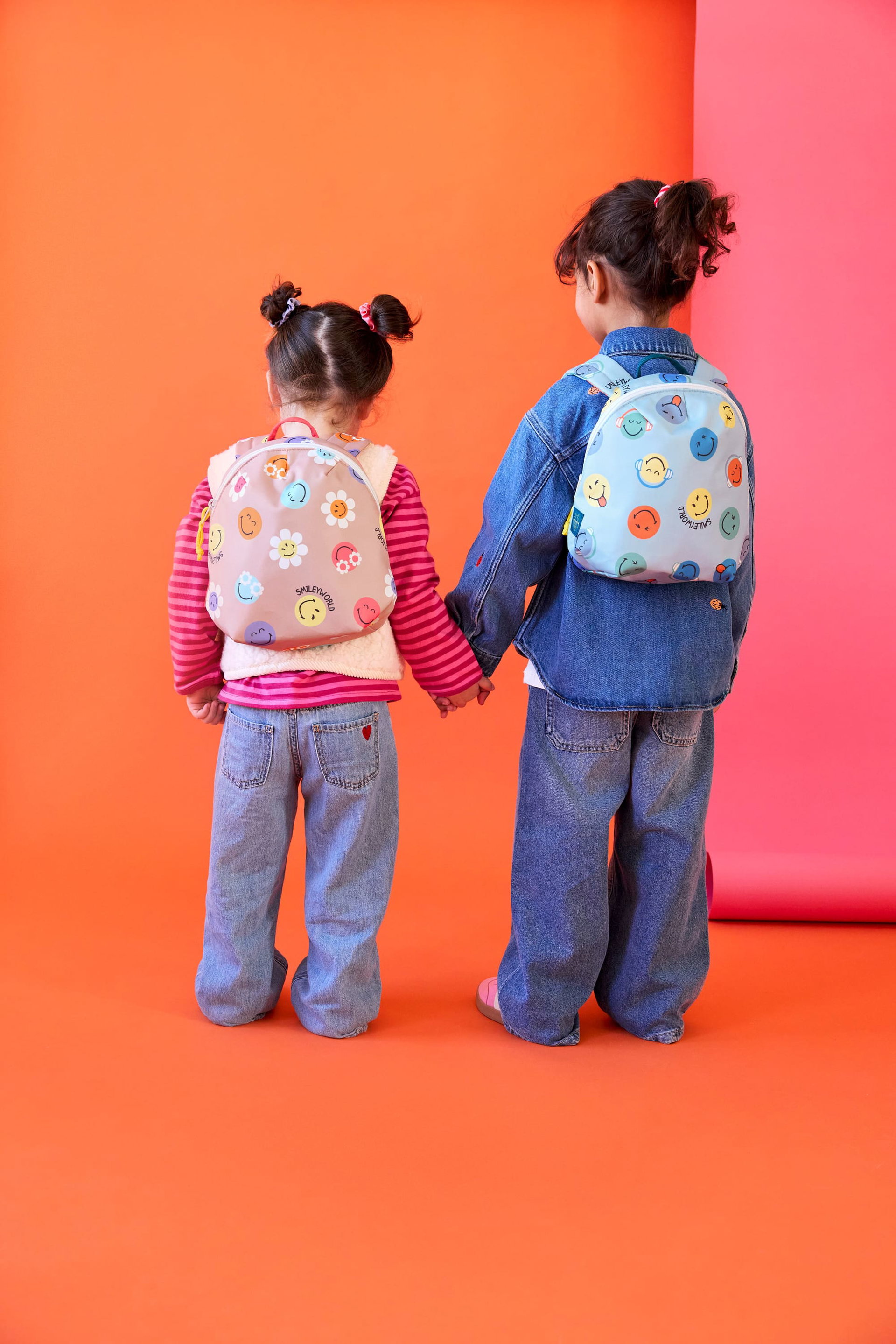 Rucksack, Kinder, Zwei Kinder, Jeans, Emoji Muster