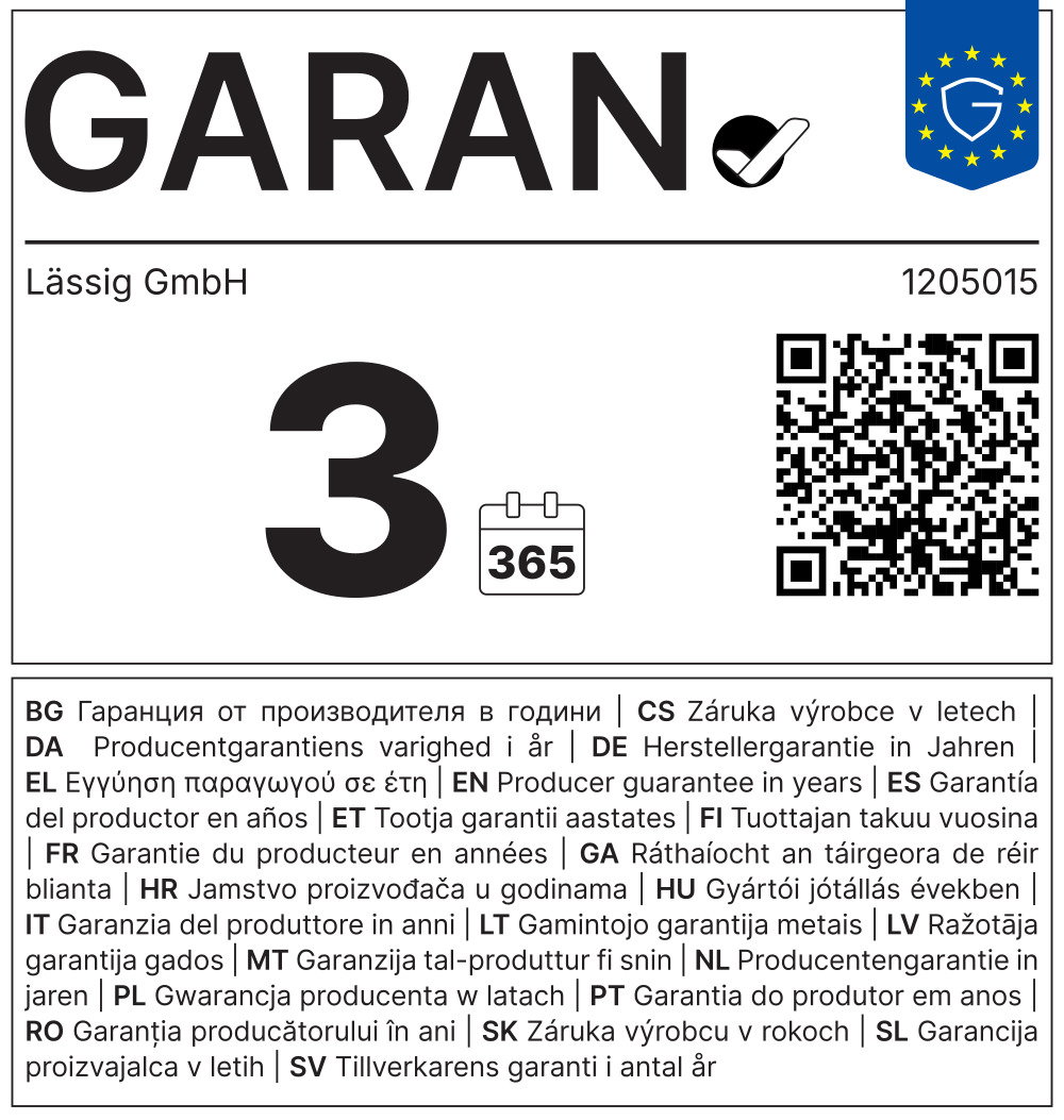 garantie, 3 jahre, 365 tage, qr-code, l%C3%A4ssig gmbh