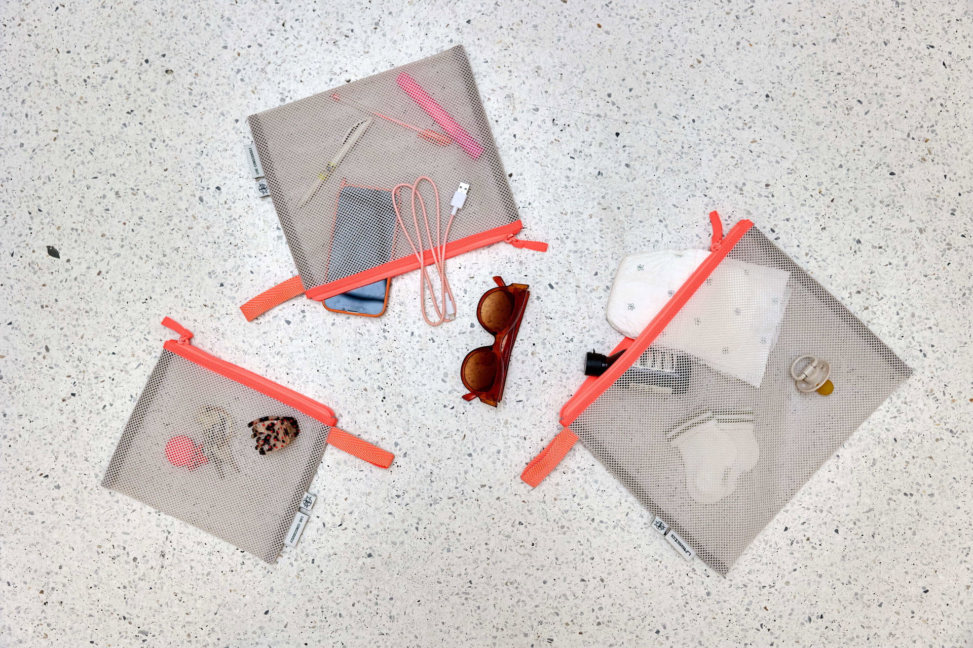Pochettes mesh (3 pcs), neon orange