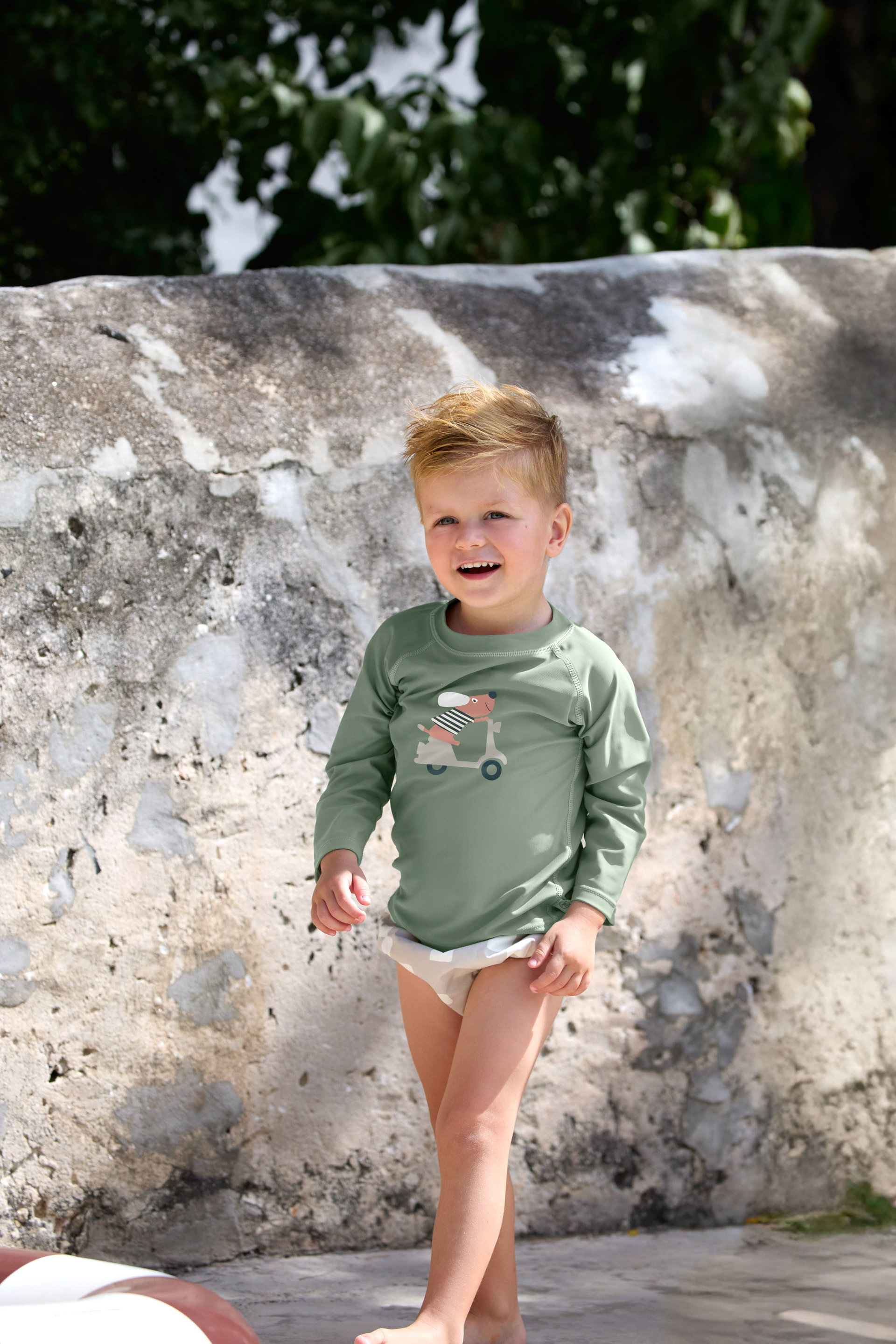 Kinder, Langarmshirt, Grün, Motiv, Badeanzug