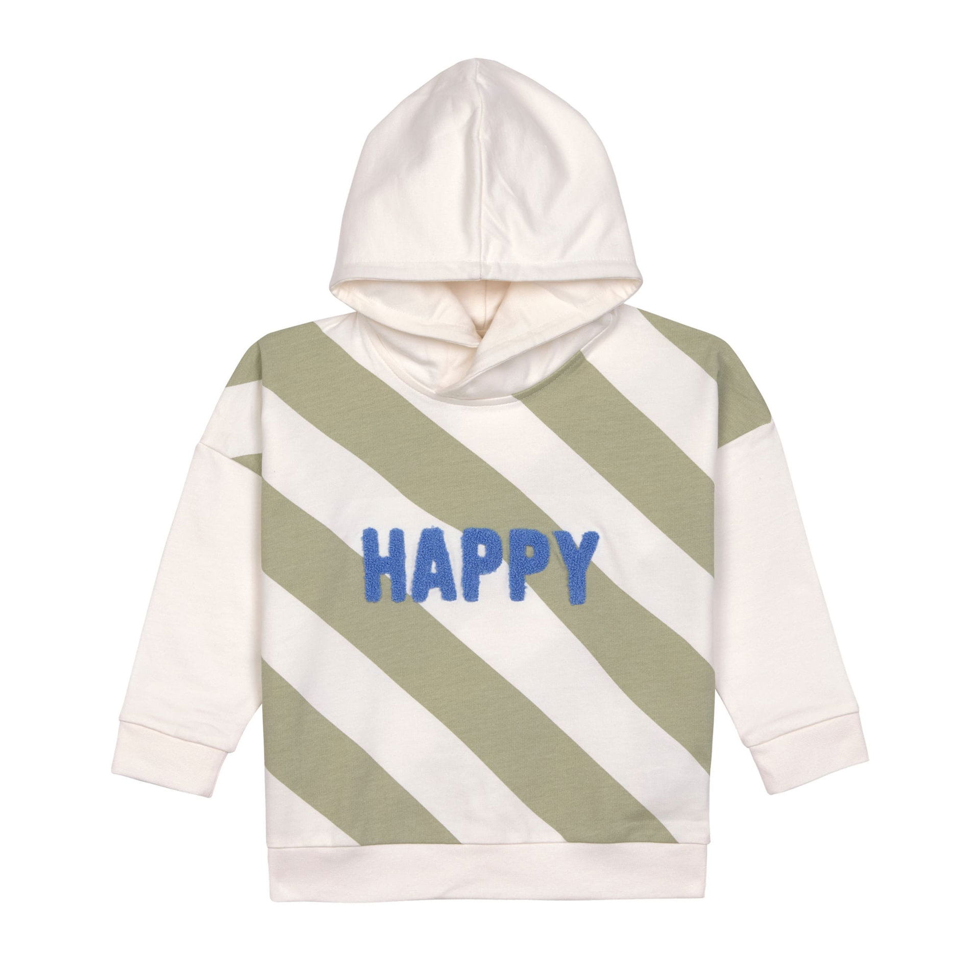 Hoodie Kinder Gestreift Bio Baumwolle, Little Gang, Weiß Khaki