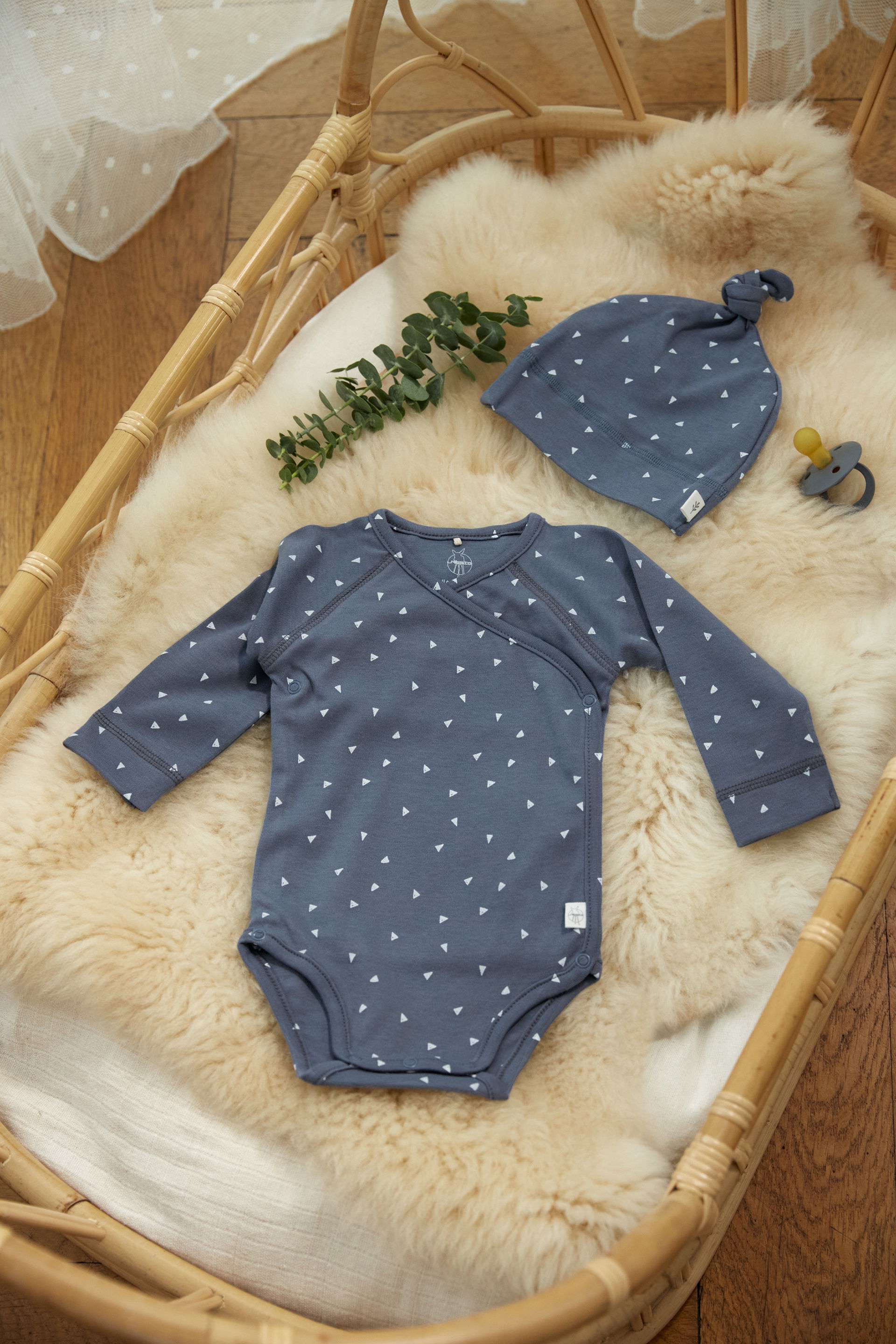 Long Sleeve Baby Bodysuit, Triangle Blue (7 24 months) Lässig