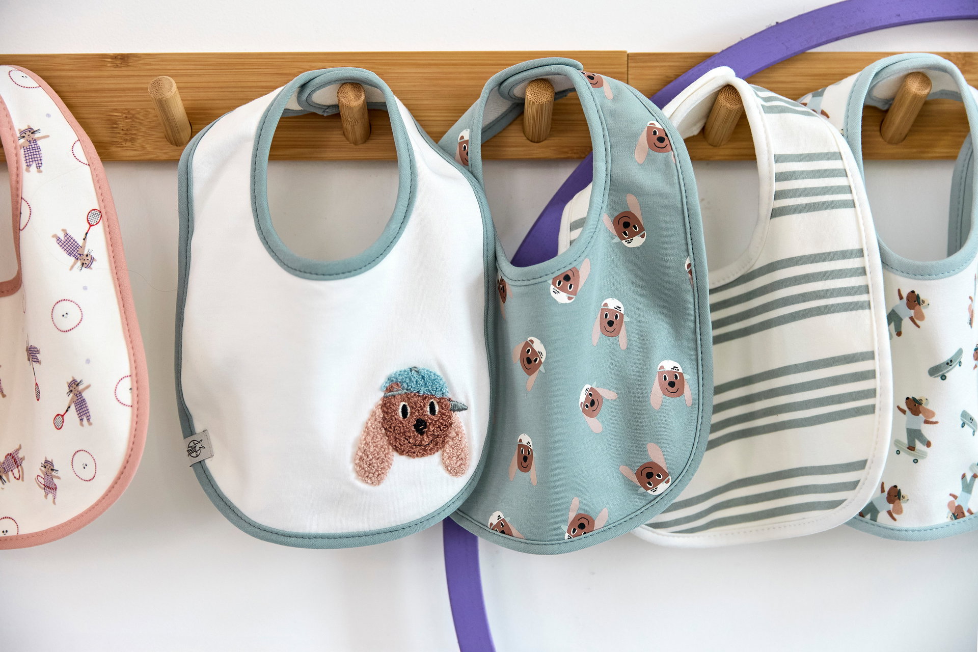 Lot de 5 bavoirs coton (bio) - Tiny Team, Chien